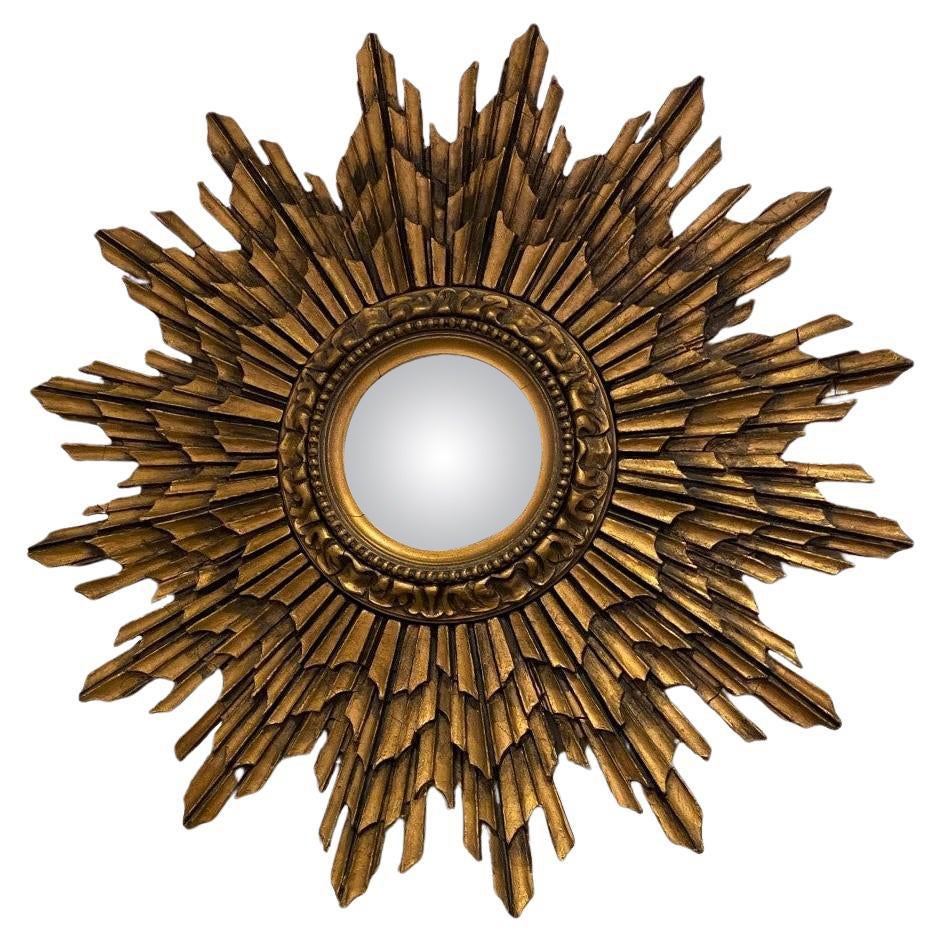Mid Century Tiered and Gilt Sunburst Mirror from France