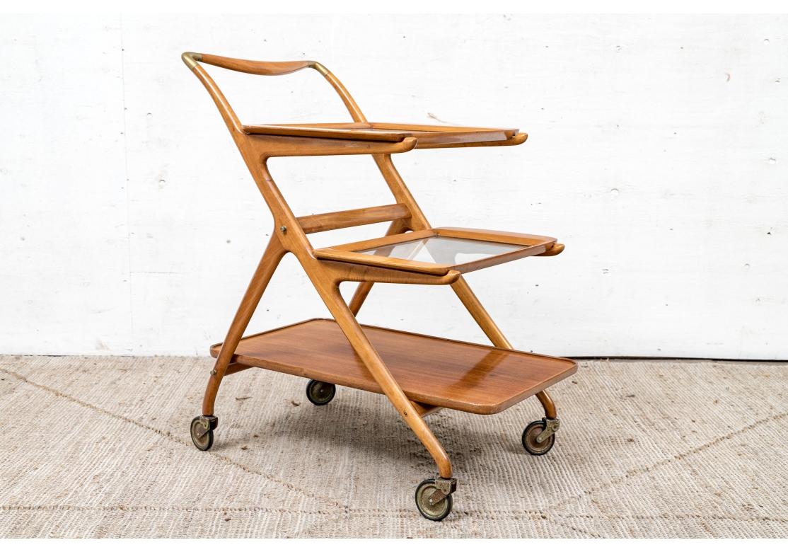 Brass Mid Century Tiered Bar Cart By Cesare Lacca C. 1950 For Sale