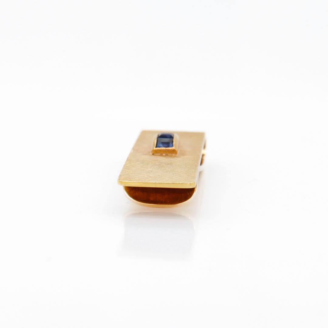 Fermacravatte di metà secolo Tiffany in oro 14k e topazio blu con finitura Florentine 2