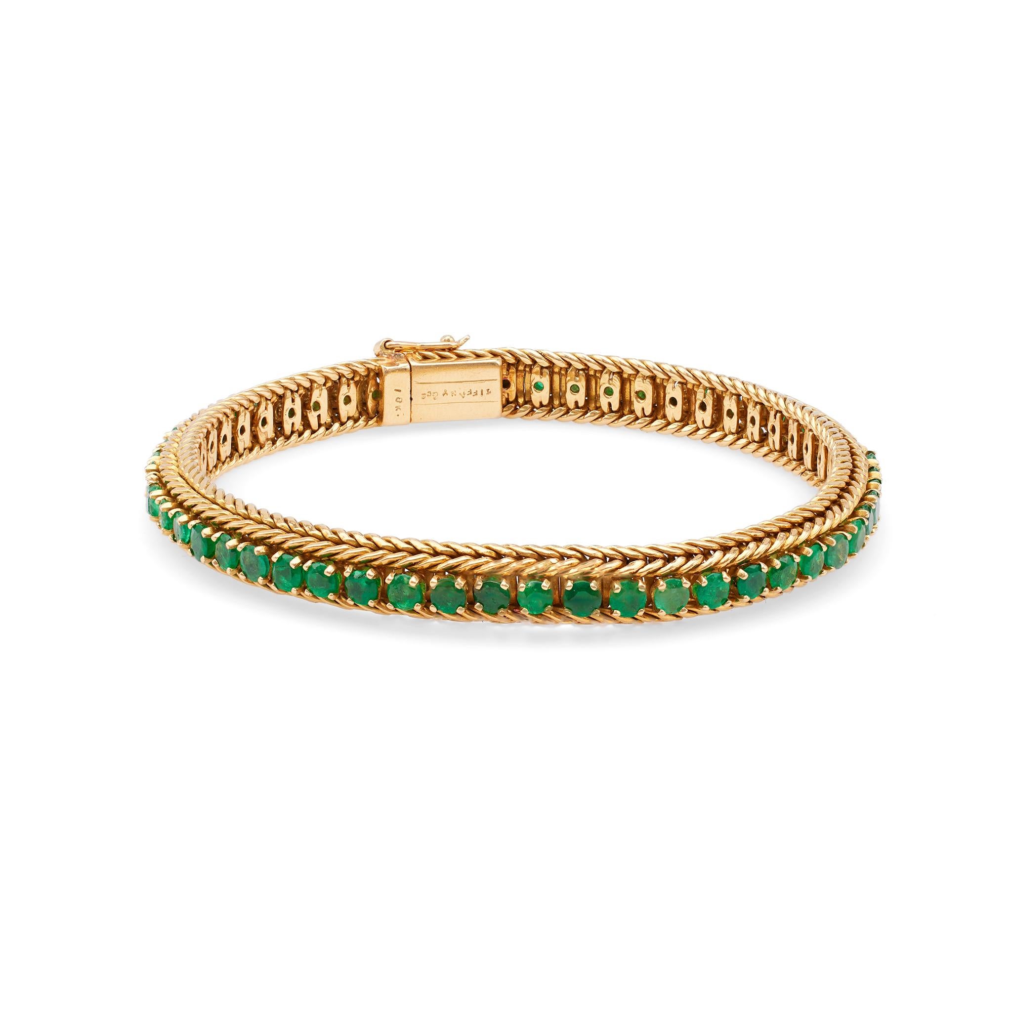 Mid-Century Tiffany & Co. Emerald 18k Yellow Gold Bracelet For Sale