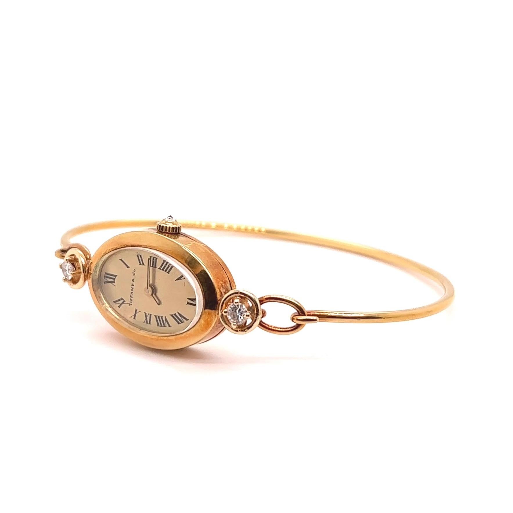 Mid Century Tiffany and Co. Diamond 18 Karat Gold Watch at 1stDibs