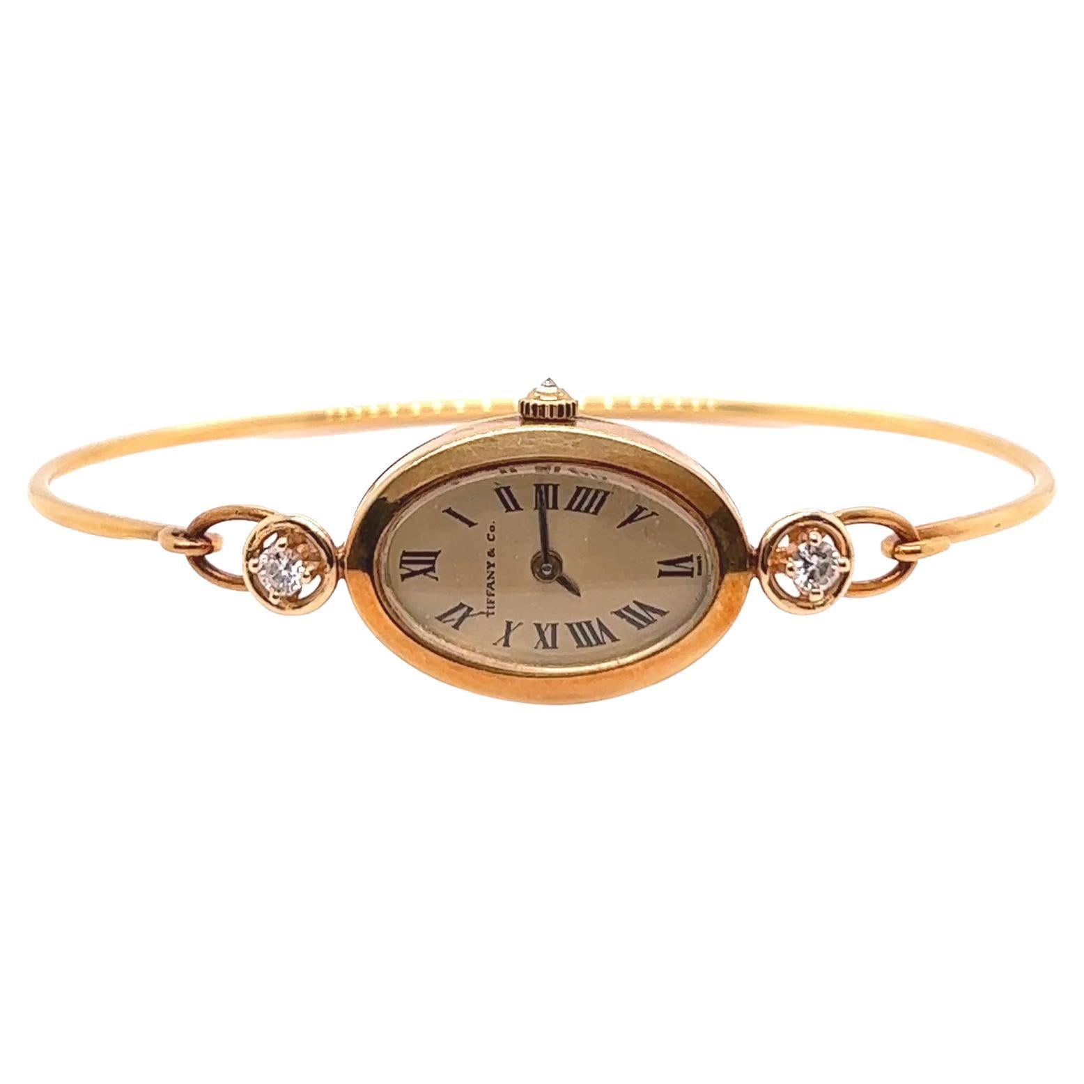 Mid Century Tiffany and Co. Diamond 18 Karat Gold Watch at 1stDibs