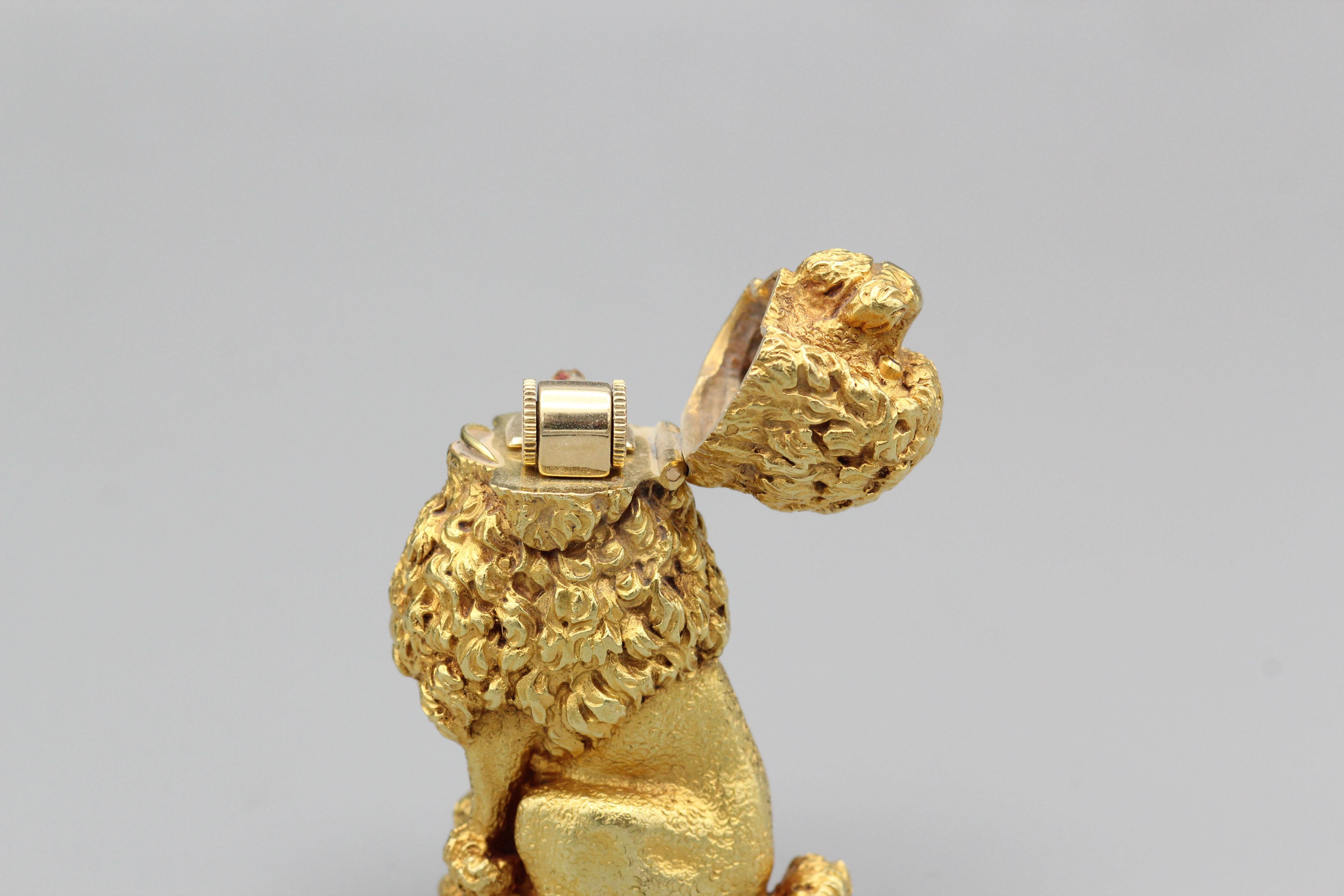 Midcentury Tiffany Schlumberger Ruby and 18k Gold Poodle Lighter For Sale 4