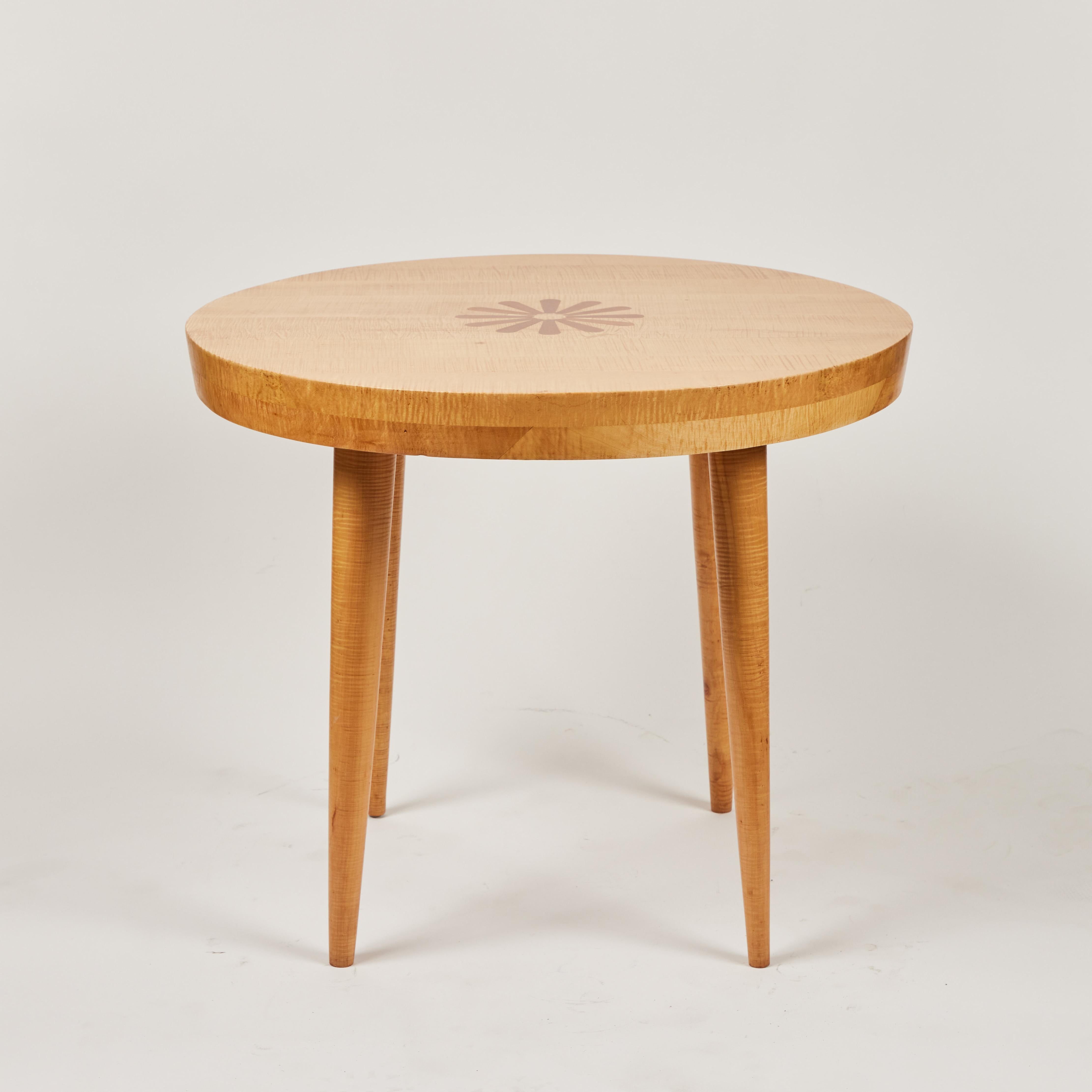 Midcentury Tiger Maple Round Side Table For Sale 4