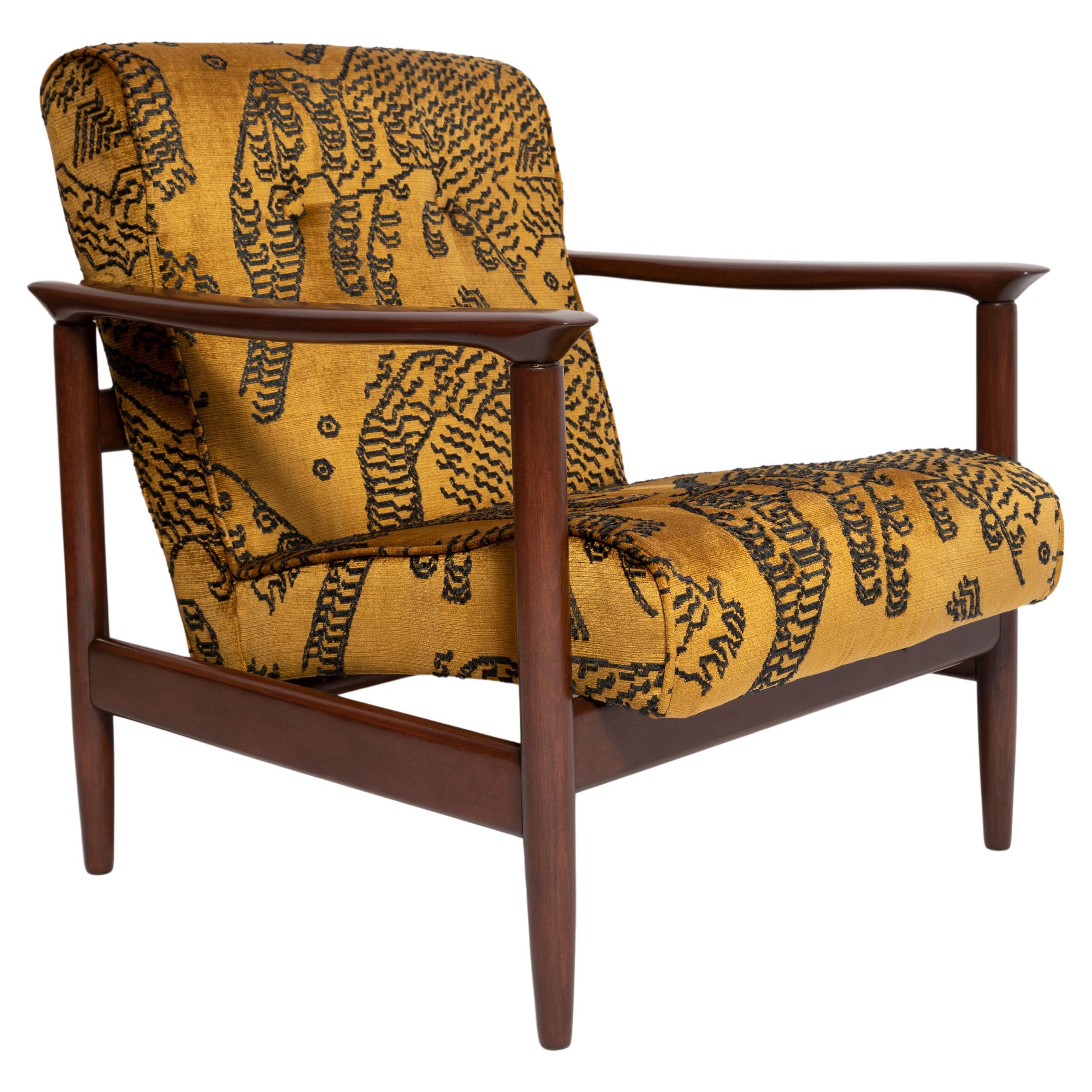 Sillón de terciopelo Tiger Mountain de mediados de siglo, GFM 142, Edmund Homa, Europa, 1960