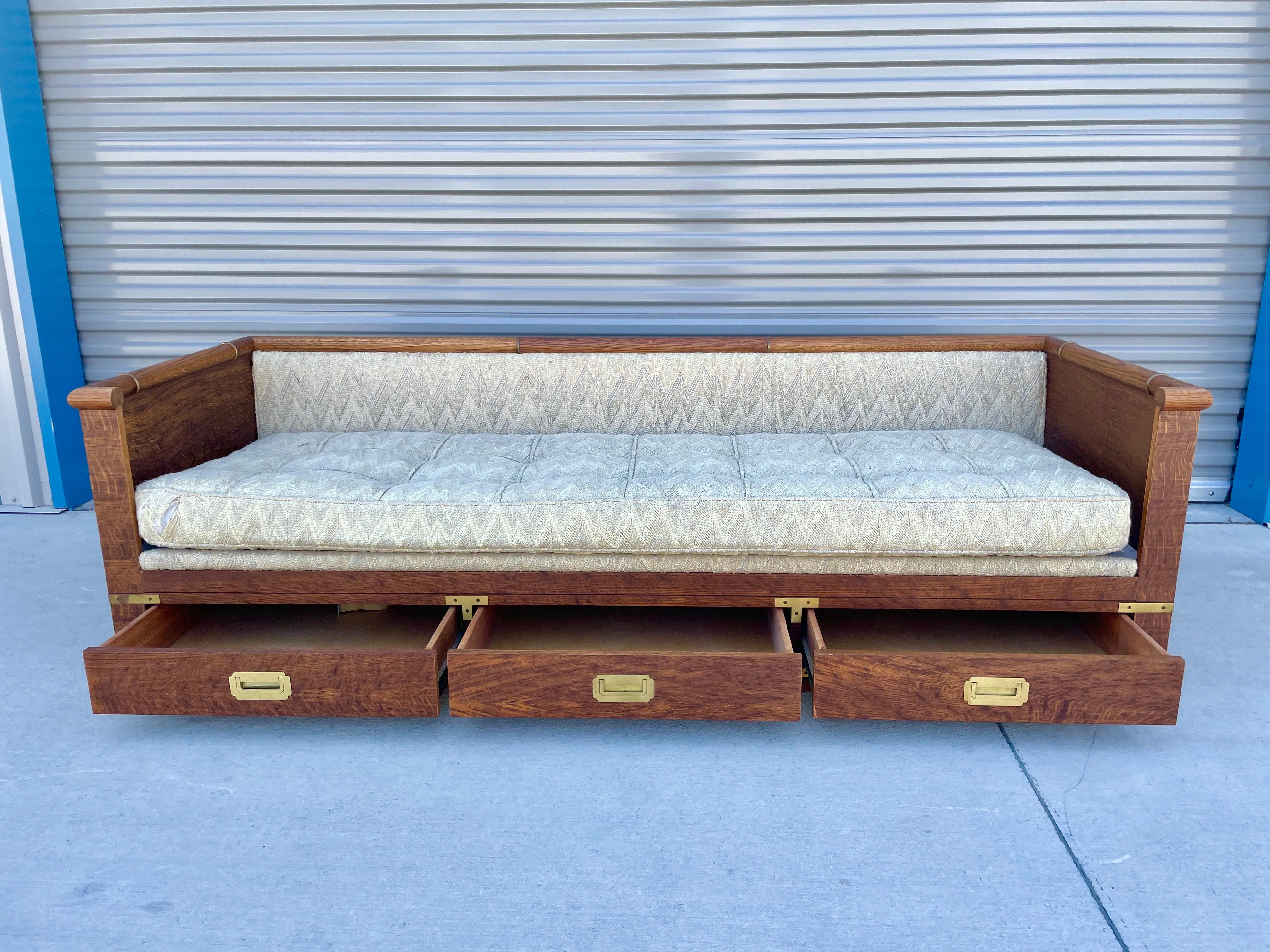 Brass Midcentury Tiger Oak Daybed/Sofa by Marge Carson For Sale