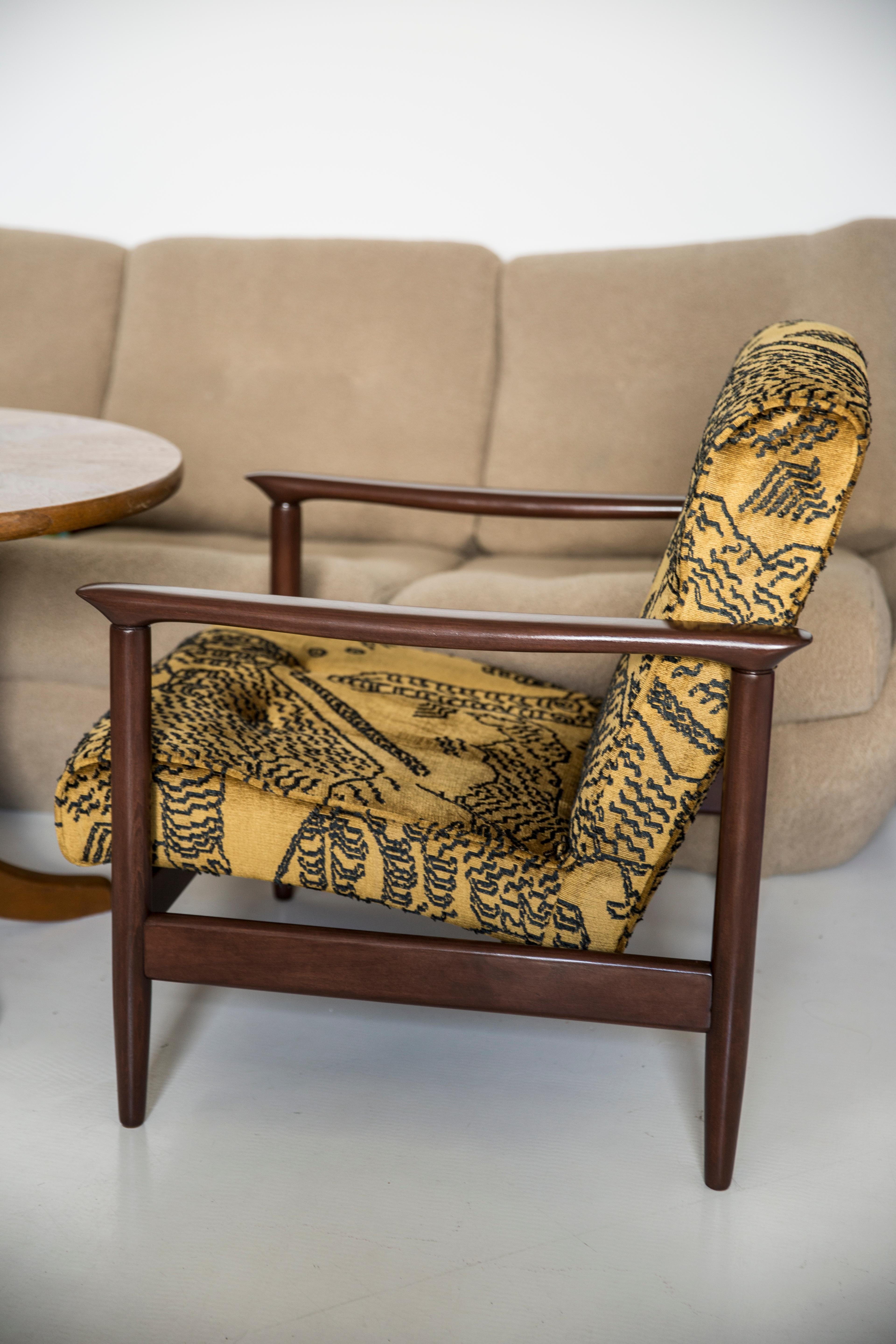 Hand-Crafted Mid Century Tiger Velvet Armchair, GFM 142, Edmund Homa, Europe, 1960s For Sale