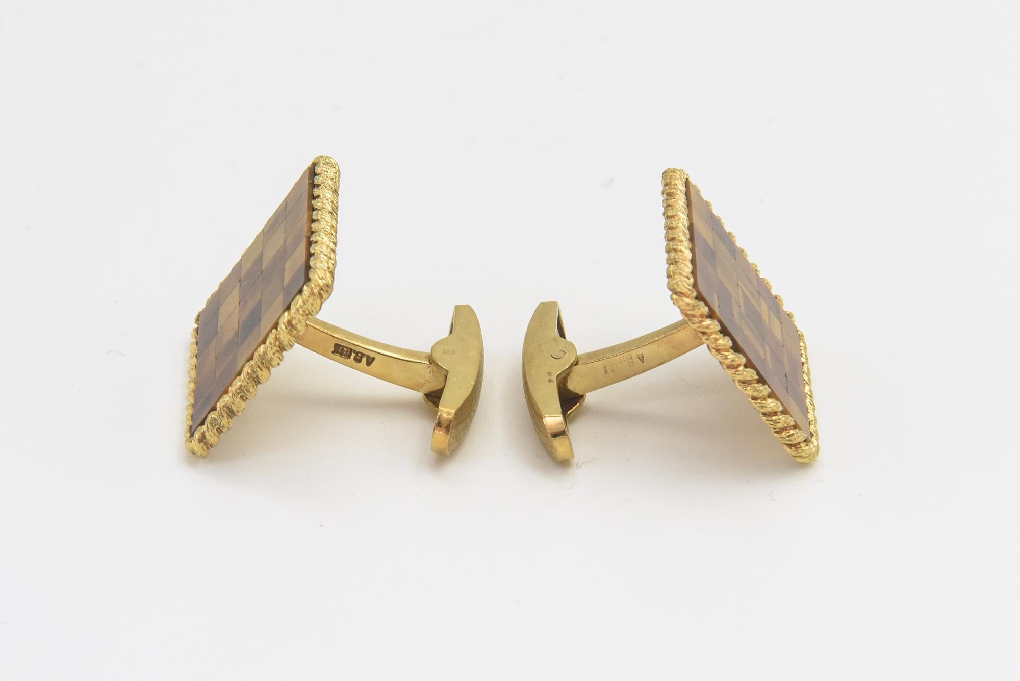 Square Cut Mid-Century Tiger's Eye Square Gold Cufflinks For Sale