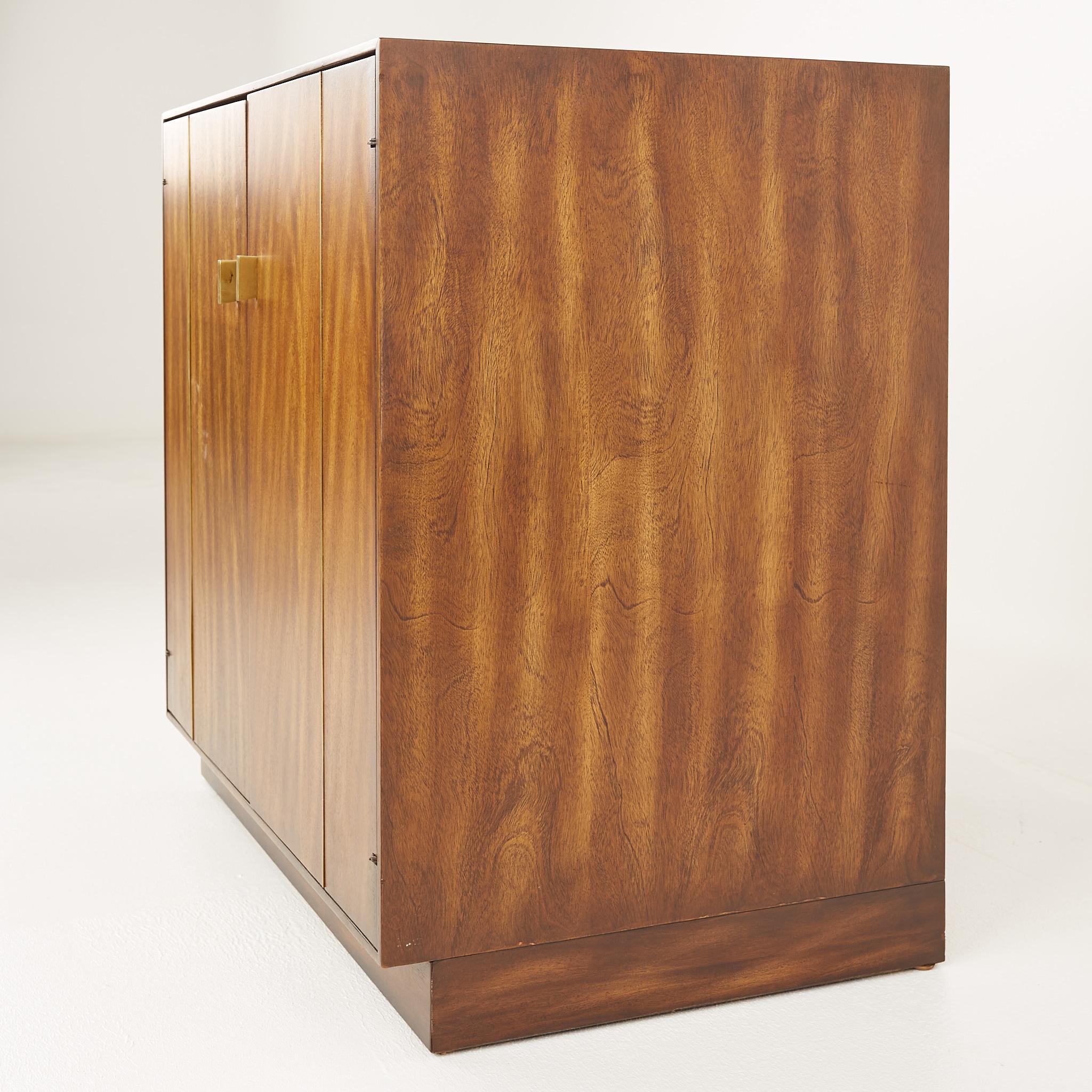 Mid-Century Modern Mid Century Tigerwood and Brass Bar Record Media Base Cabinet Credenza