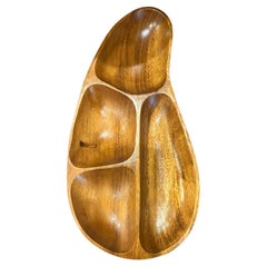 Bol en bois à attraper au milieu du siècle Tiki Atomic Age Kidney Shape Monkey Pod Wood