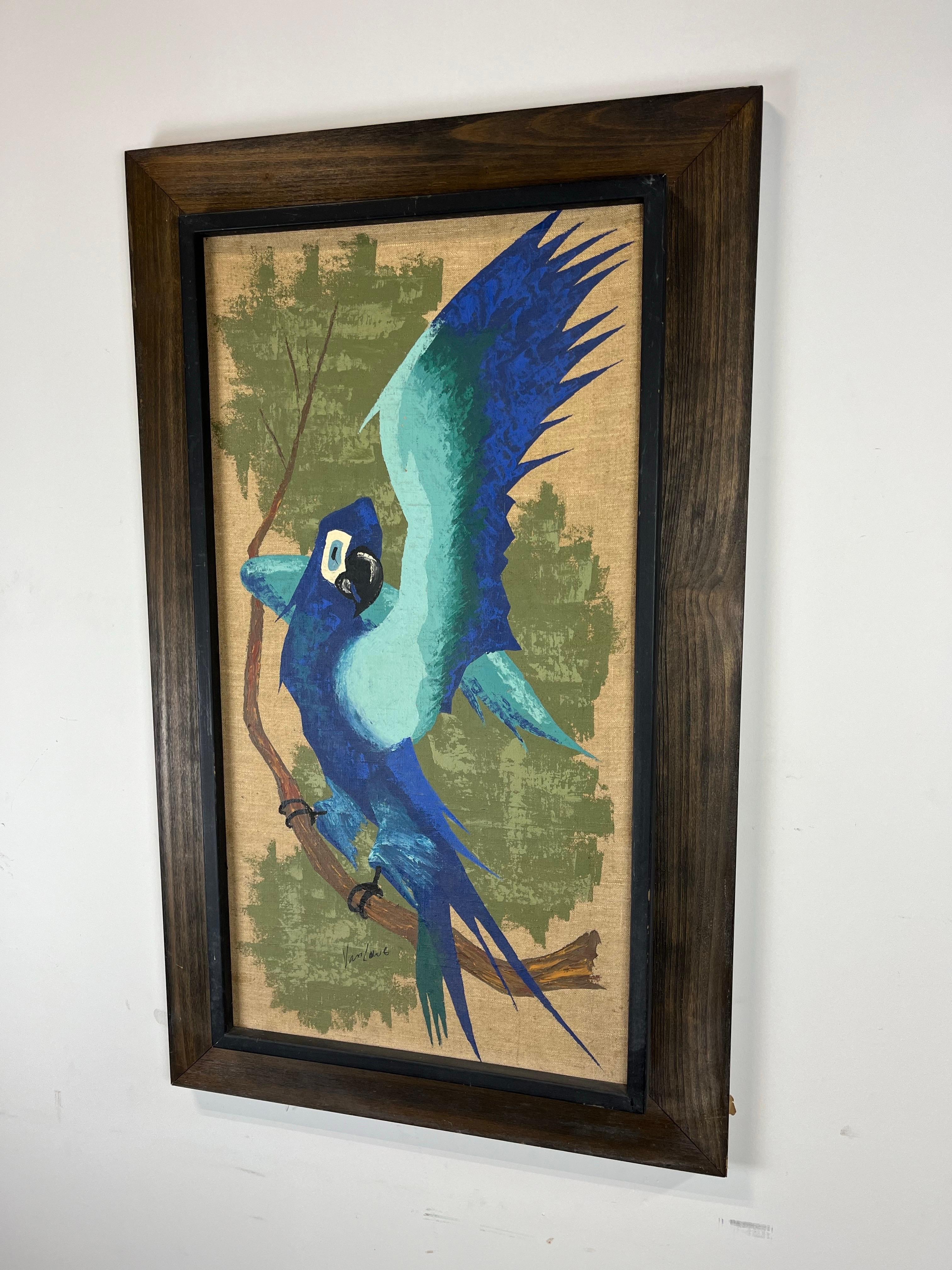 Mid-Century moderno Quadro Tiki Parrot di metà secolo Van Lowe in vendita