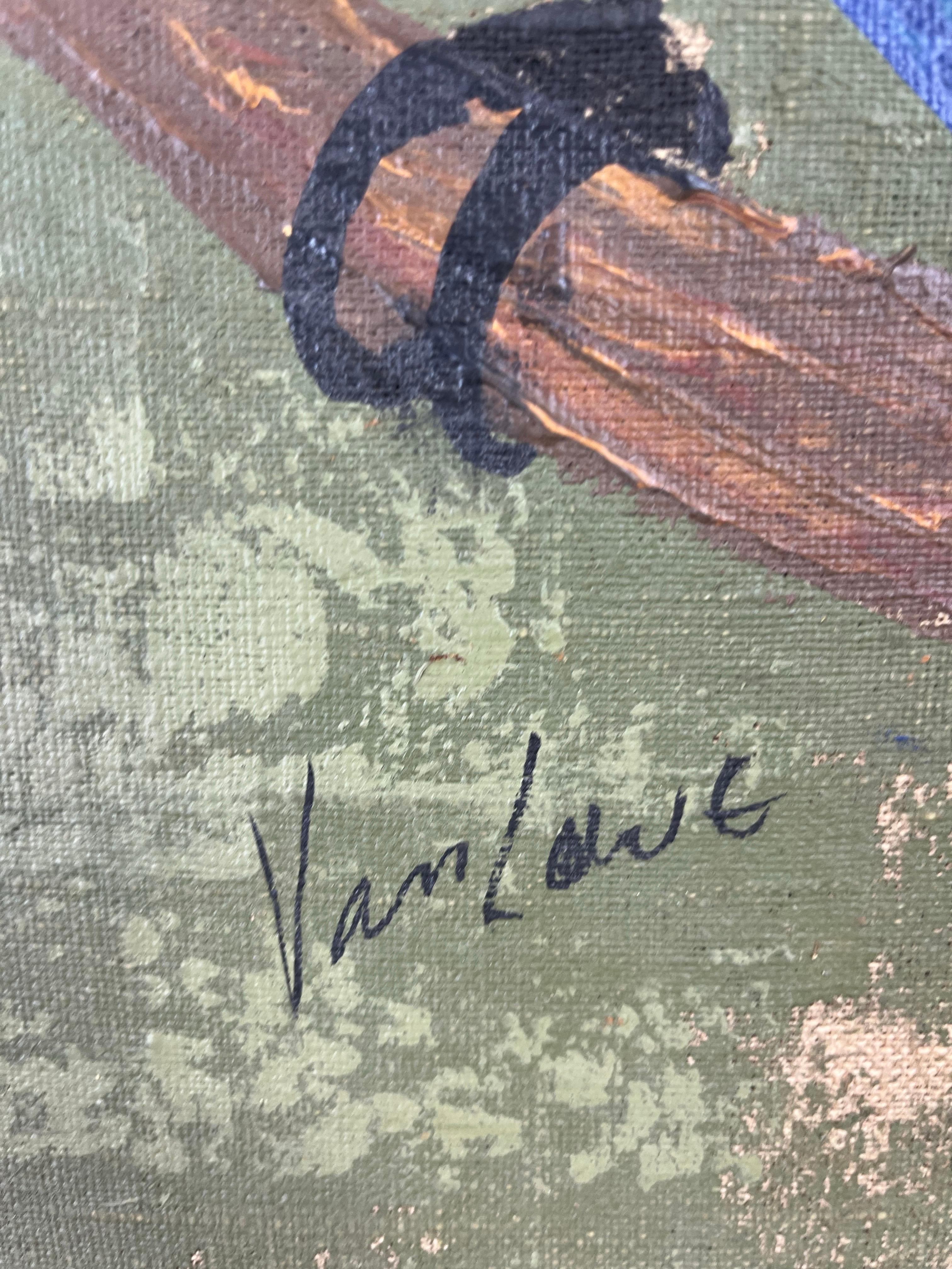 Americano Quadro Tiki Parrot di metà secolo Van Lowe in vendita