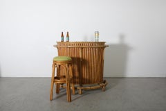 Mid-Century 'Tiki' Style Curved  Bamboo Bar with Inside Shelf and Foot Rest