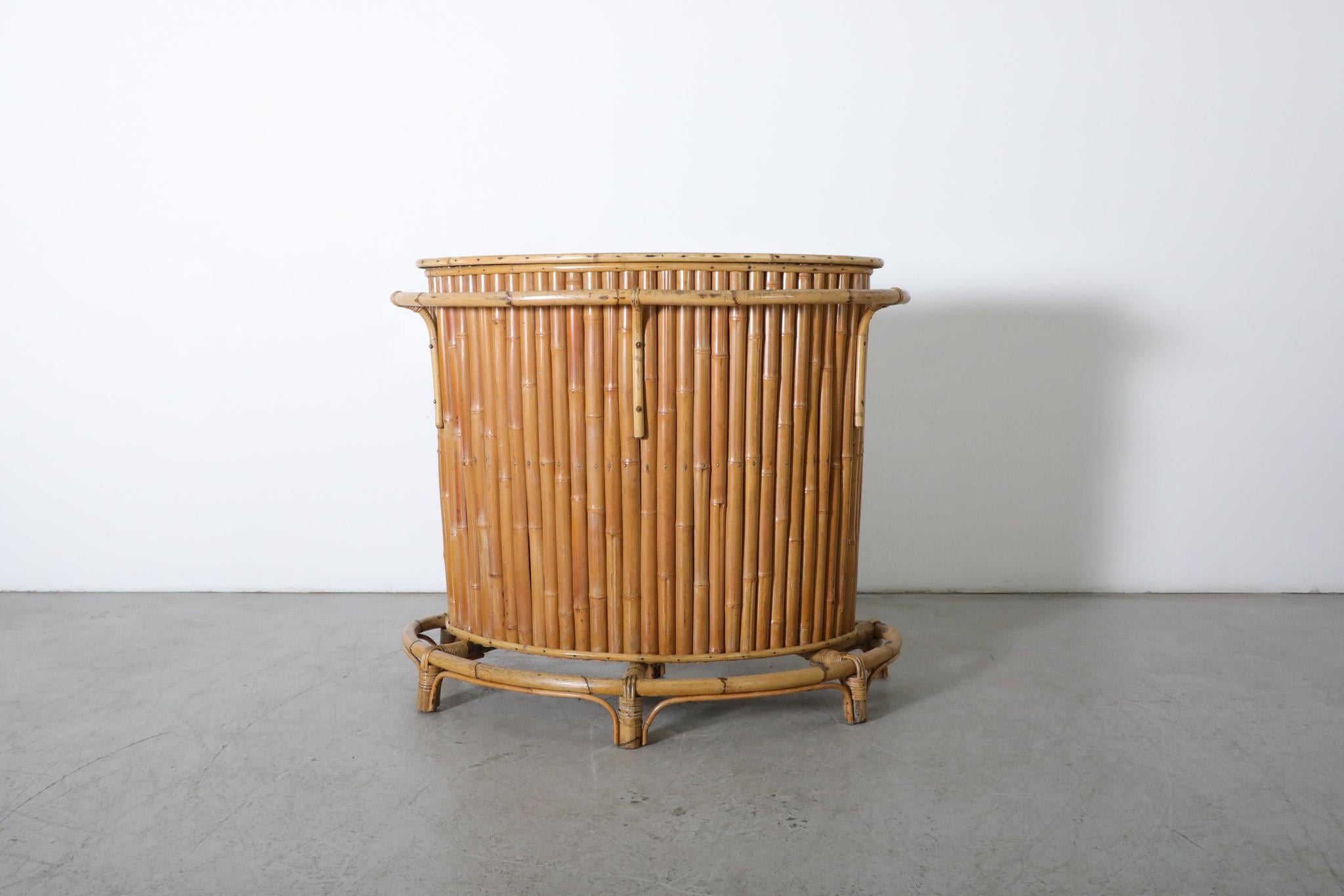Late 20th Century Mid-Century 'Tiki' Style Curved  Bamboo Bar with Inside Shelf and Foot Rest For Sale