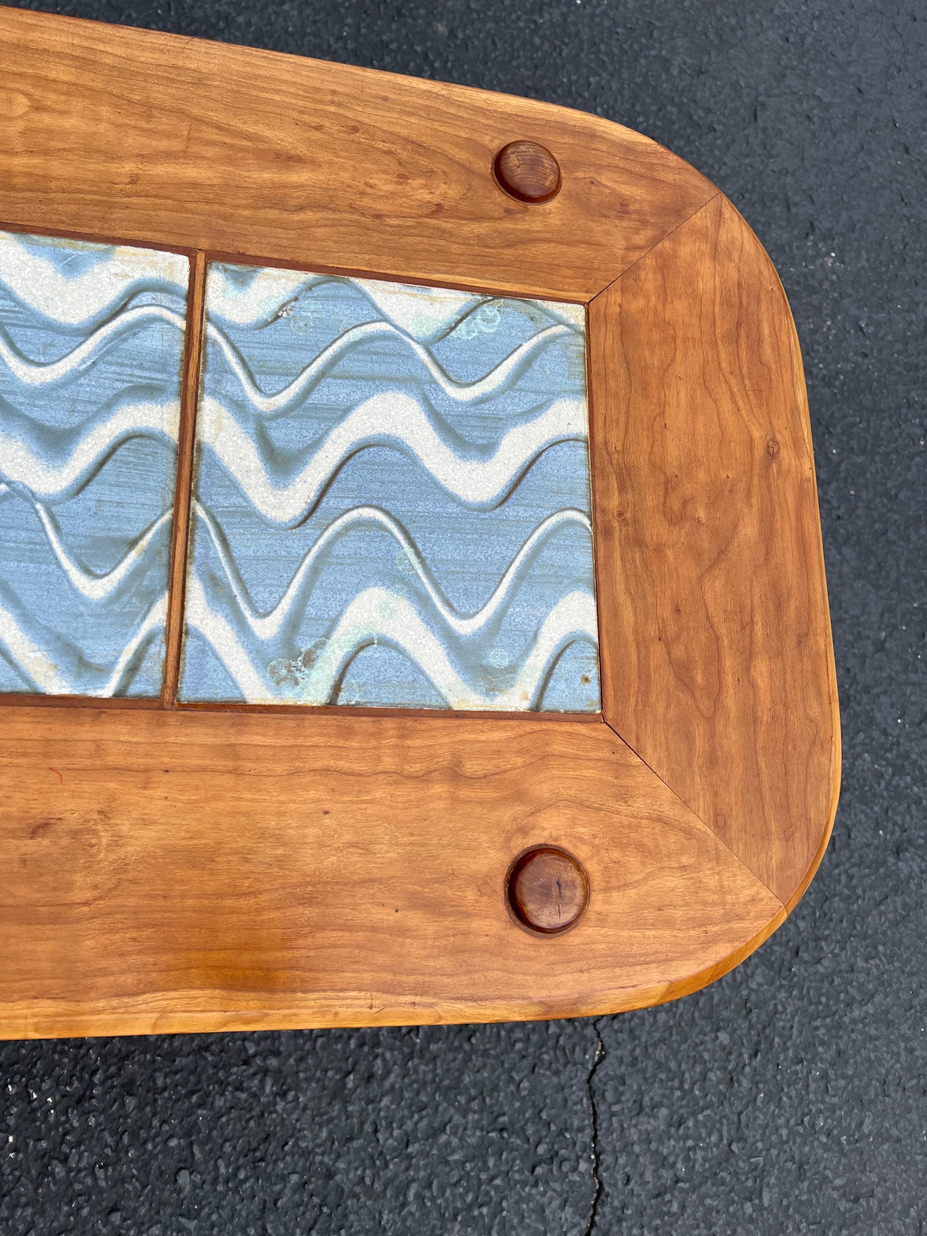 Mid Century Tile and Wood Coffee Table 4