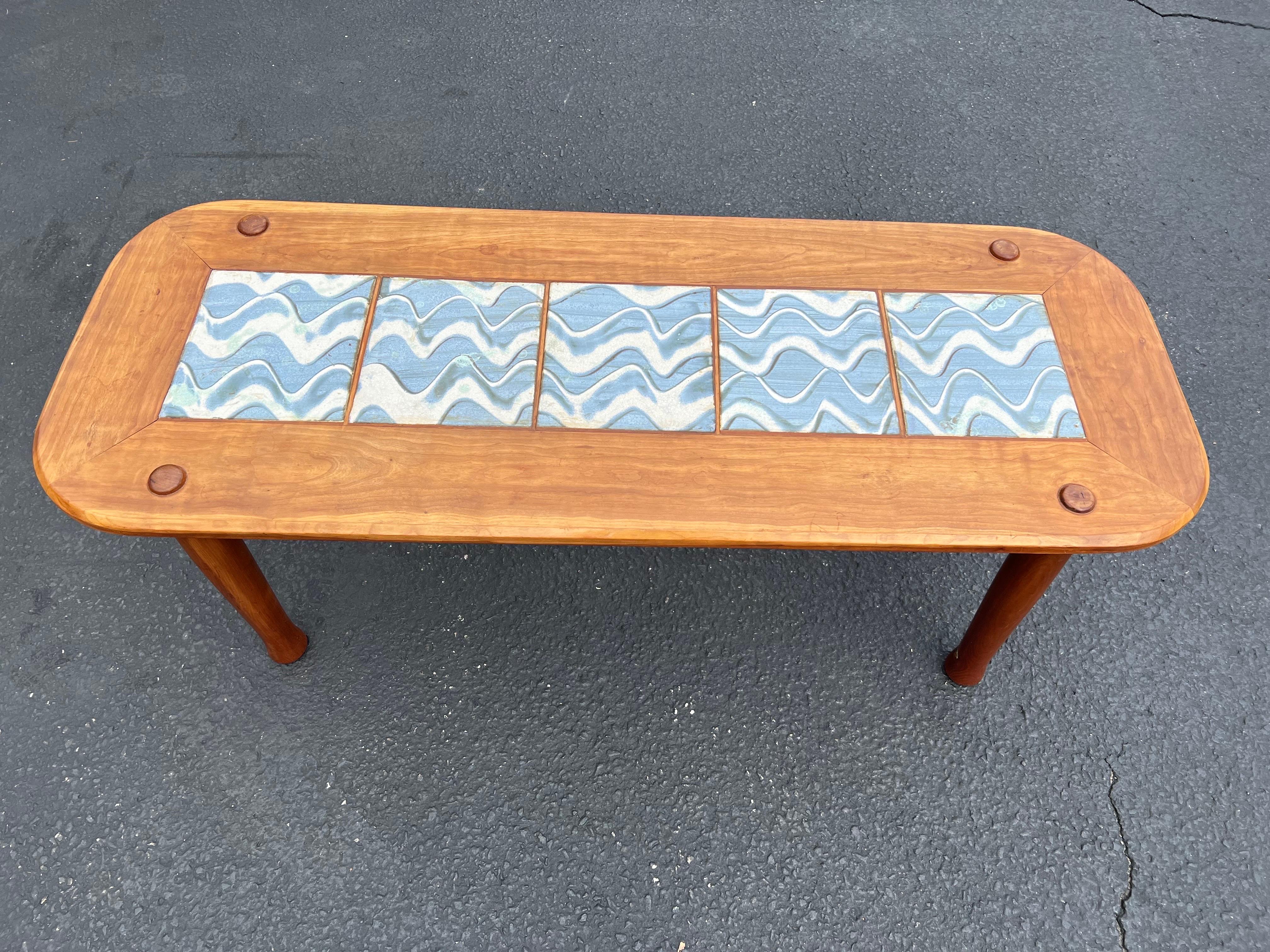 Mid Century Tile and Wood Coffee Table 7