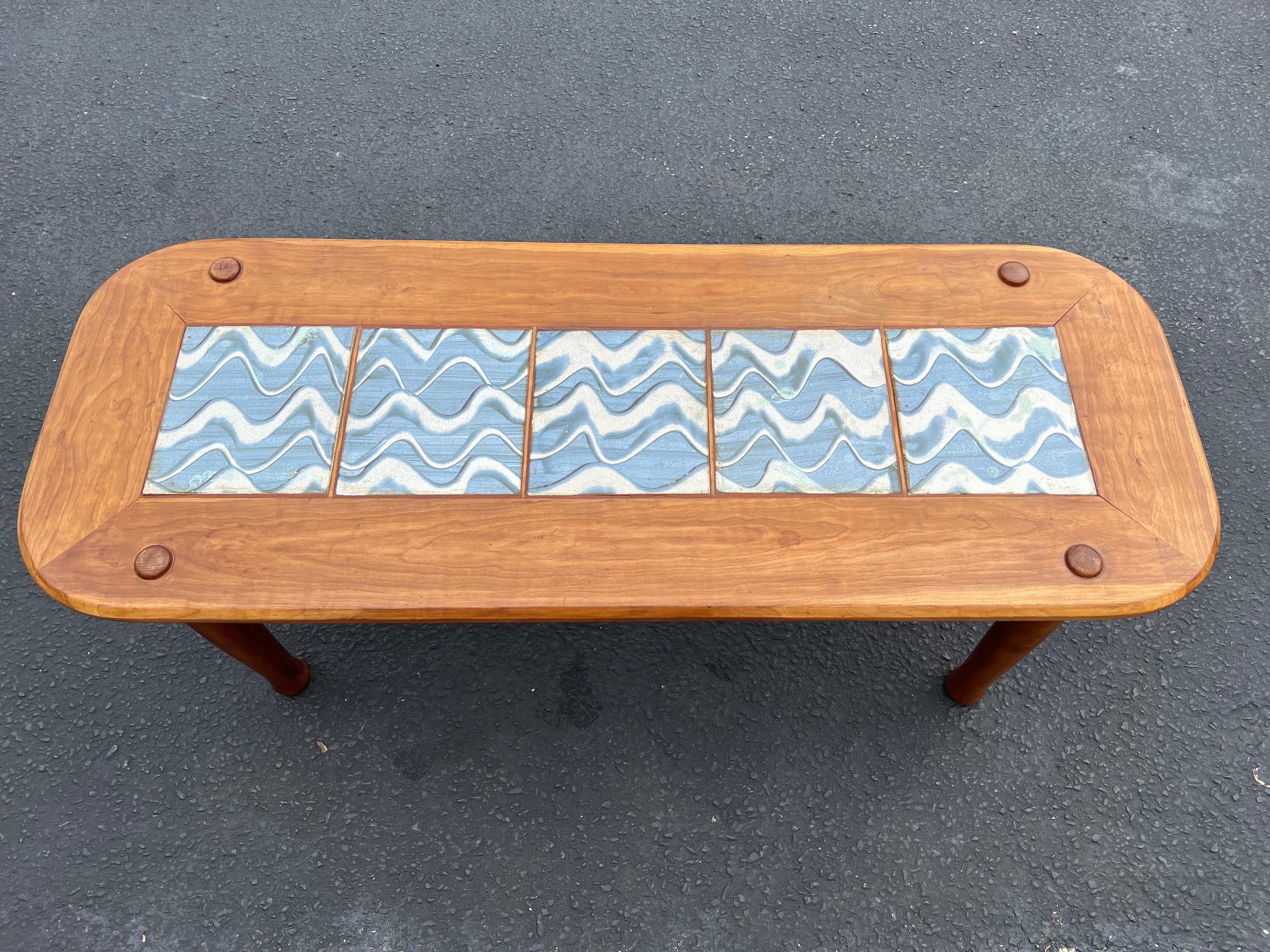 Mid Century Tile and Wood Coffee Table 10