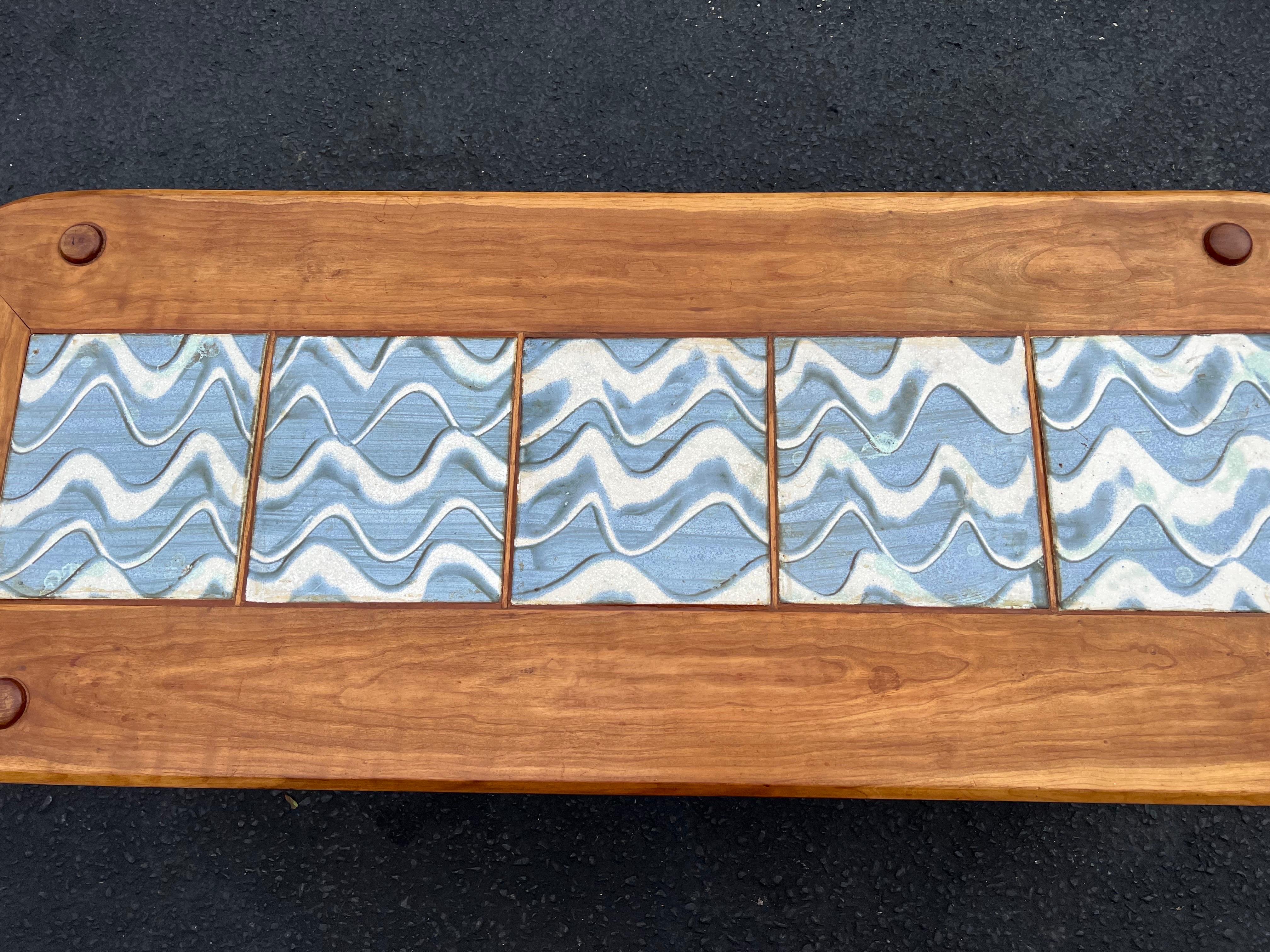 Mid Century Tile and Wood Coffee Table In Good Condition In Redding, CT