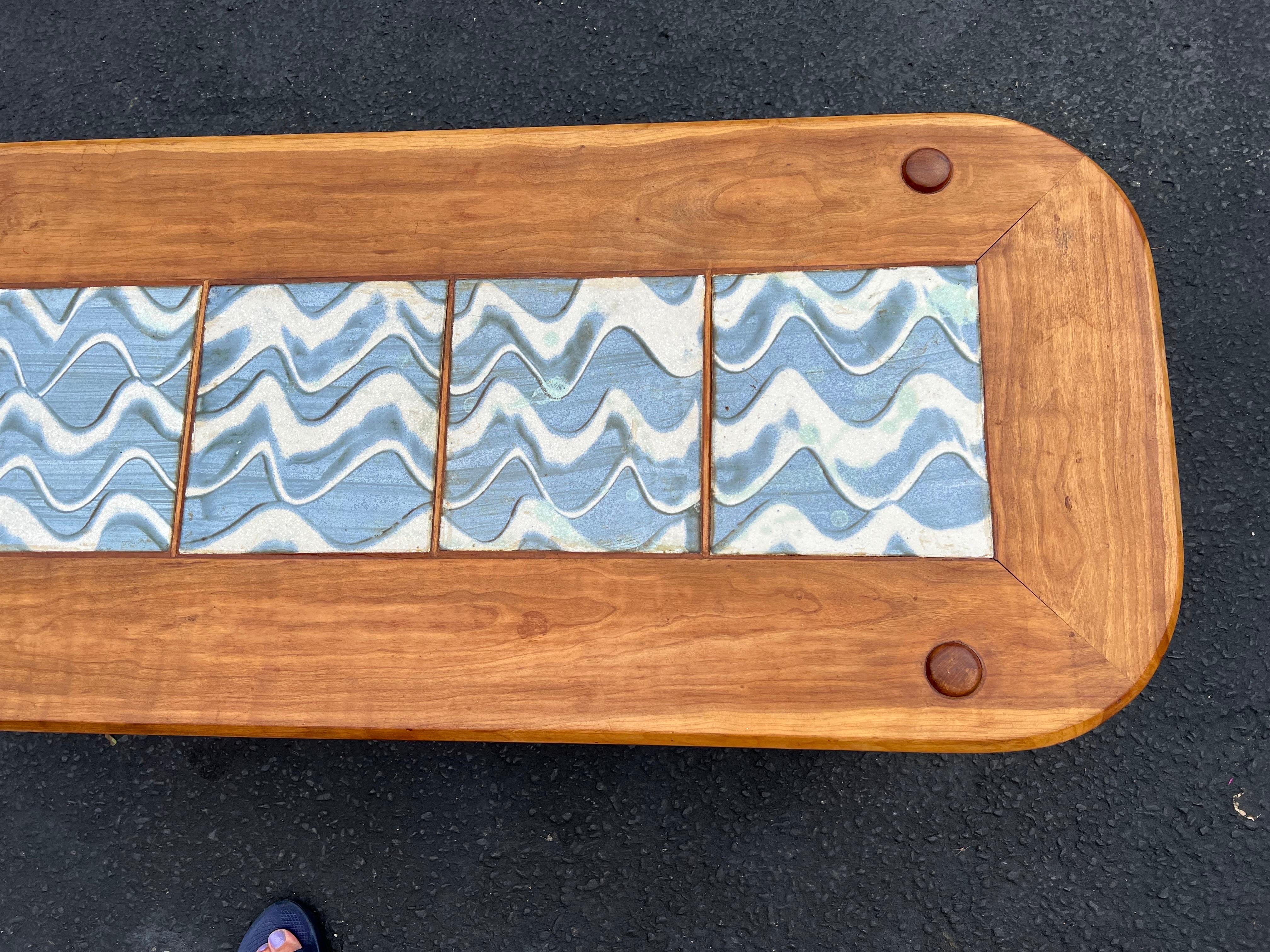 Late 20th Century Mid Century Tile and Wood Coffee Table