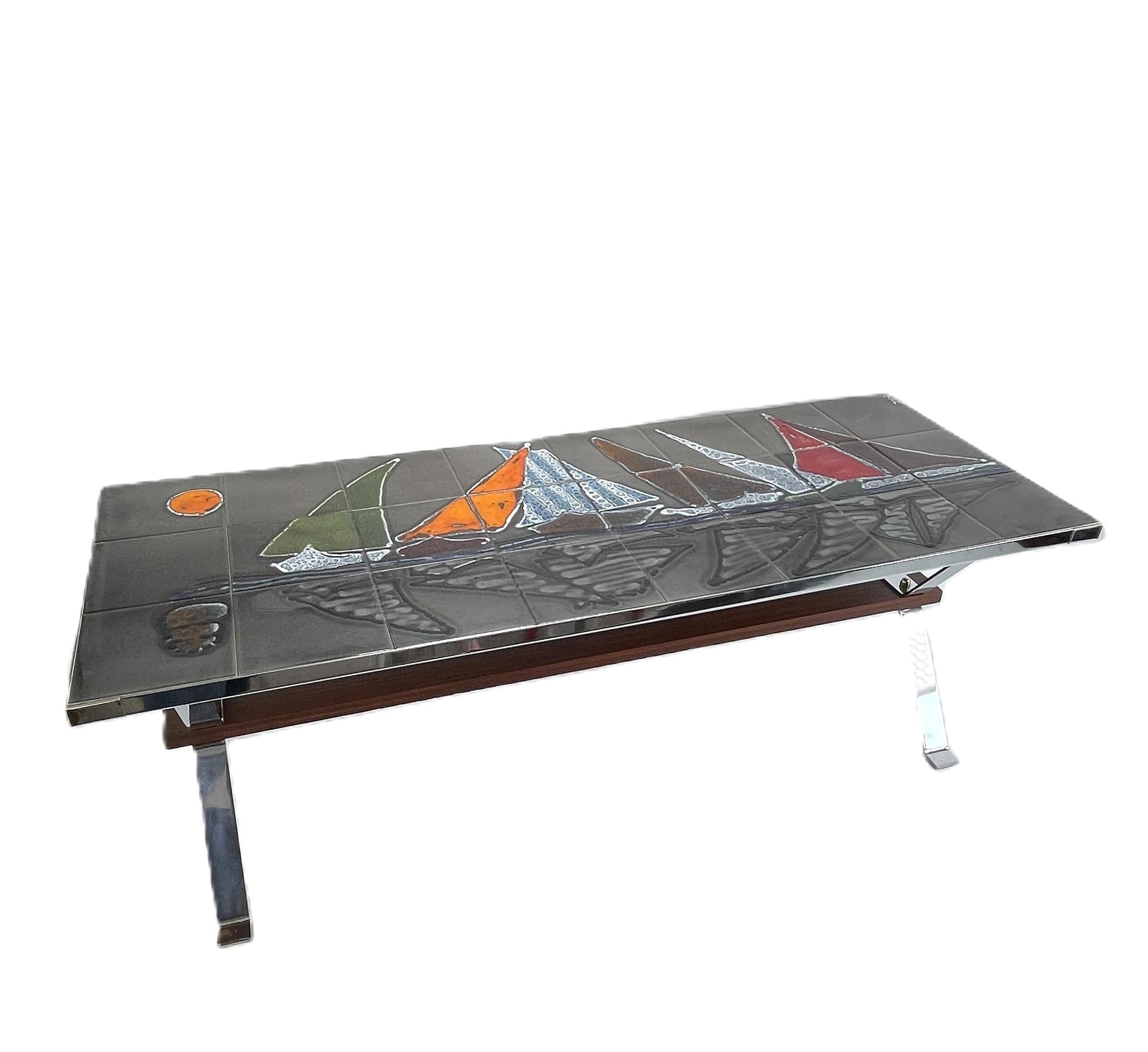 Belgian MID-Century tile coffee table signed Adri for Belarti, 1960s