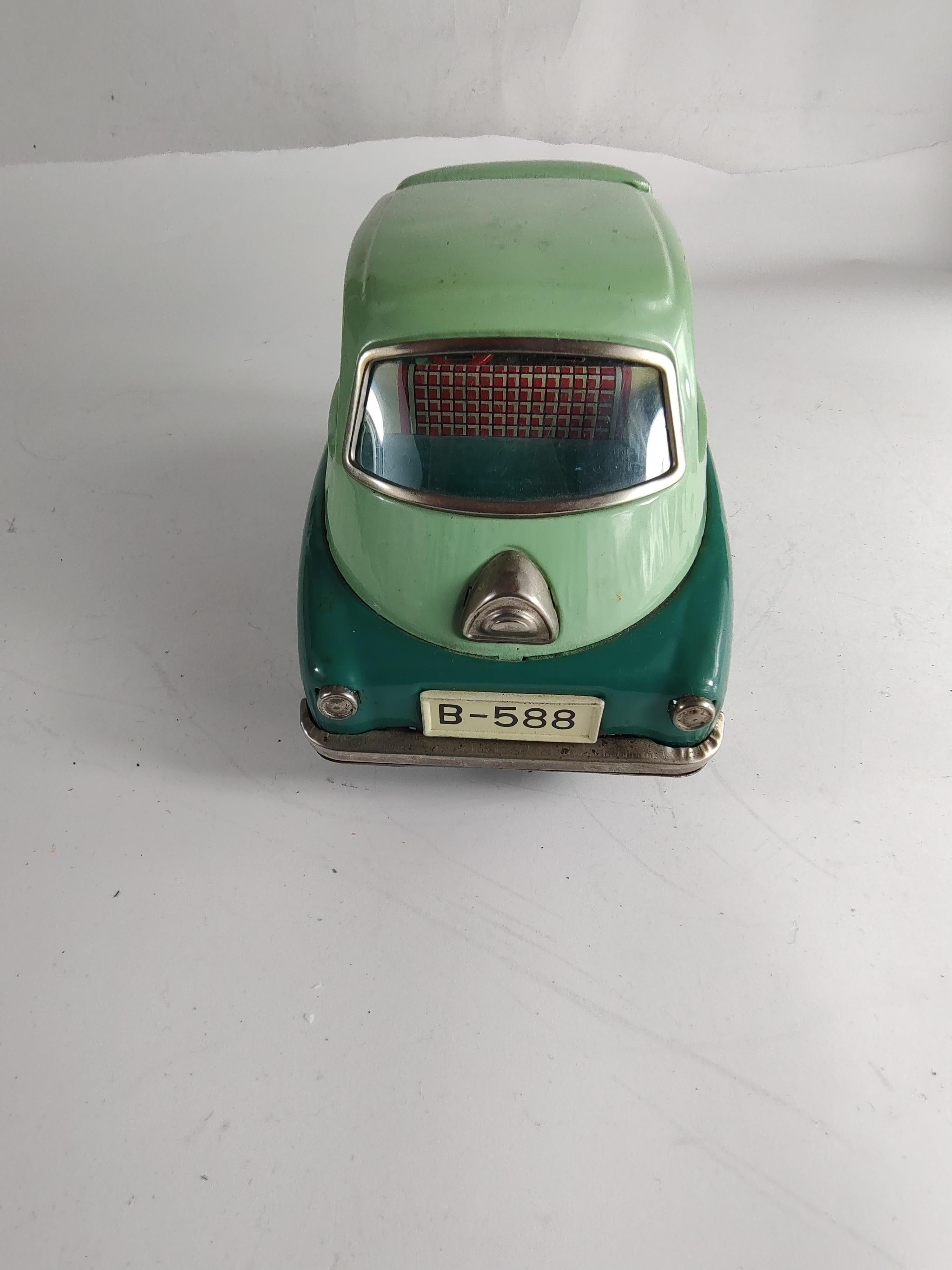 Hand-Crafted Midcentury Tin Litho Friction Toy Car by Bandai Japan BMW Isetta