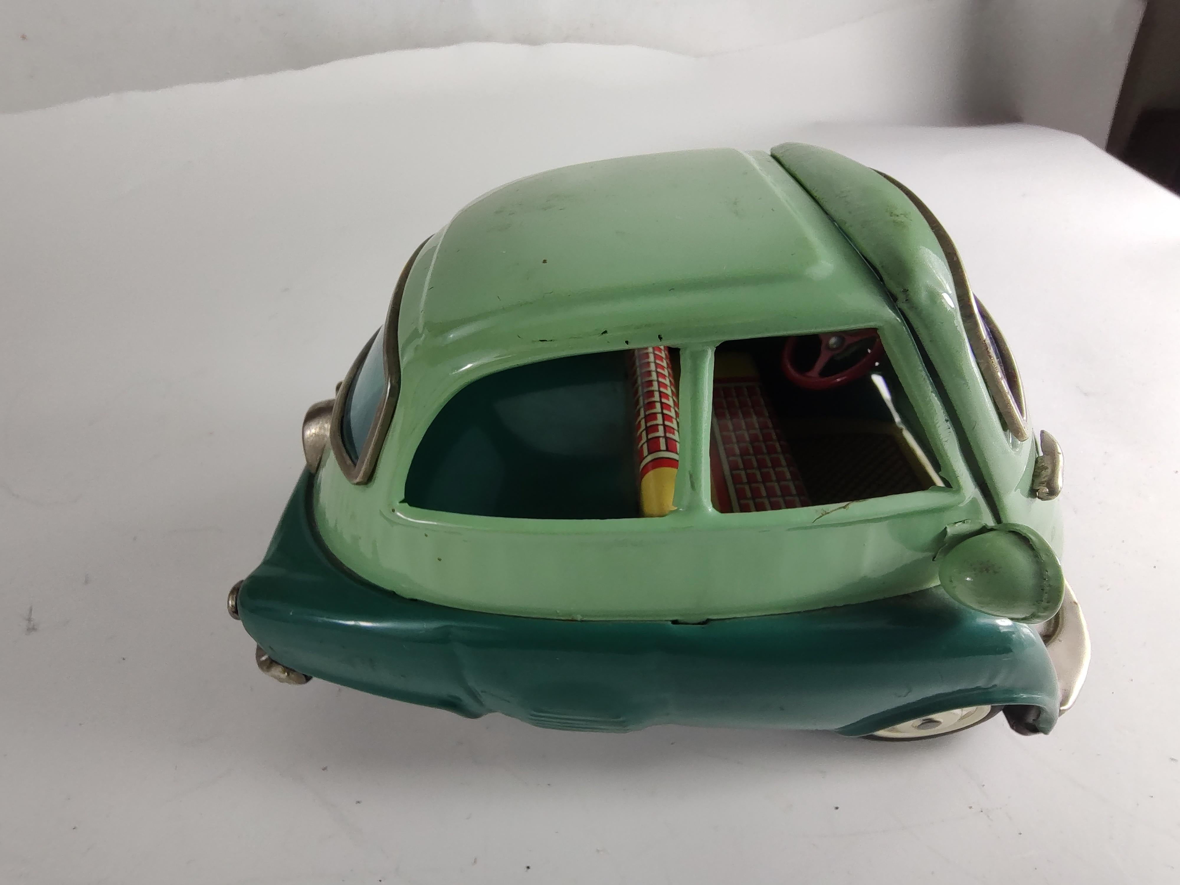 Hand-Crafted Midcentury Tin Litho Friction Toy Car by Bandai Japan BMW Isetta