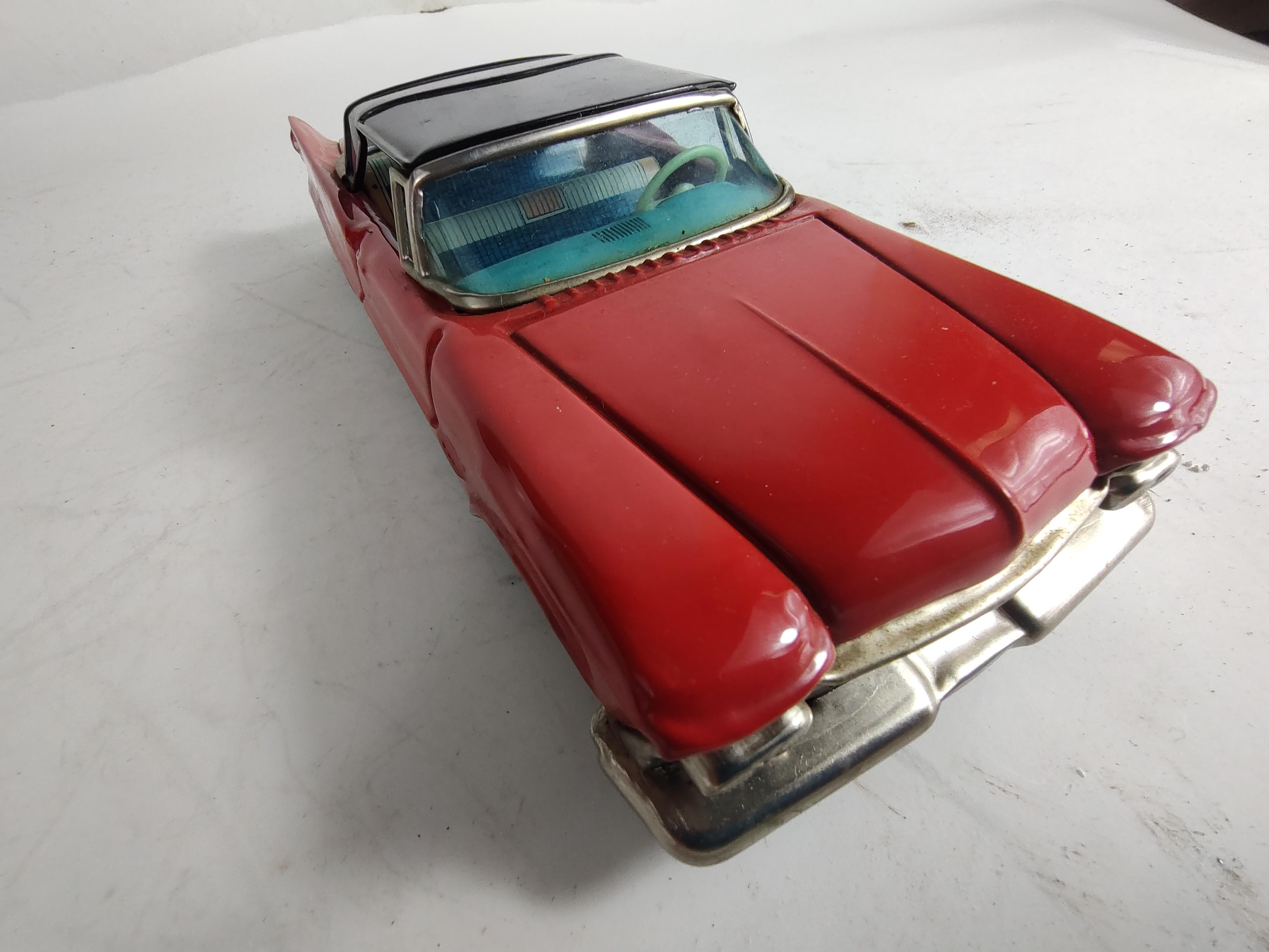 Midcentury Tin Litho Toy Car by Bandai Japan 1959 Chrysler Imperial in Red Black 1