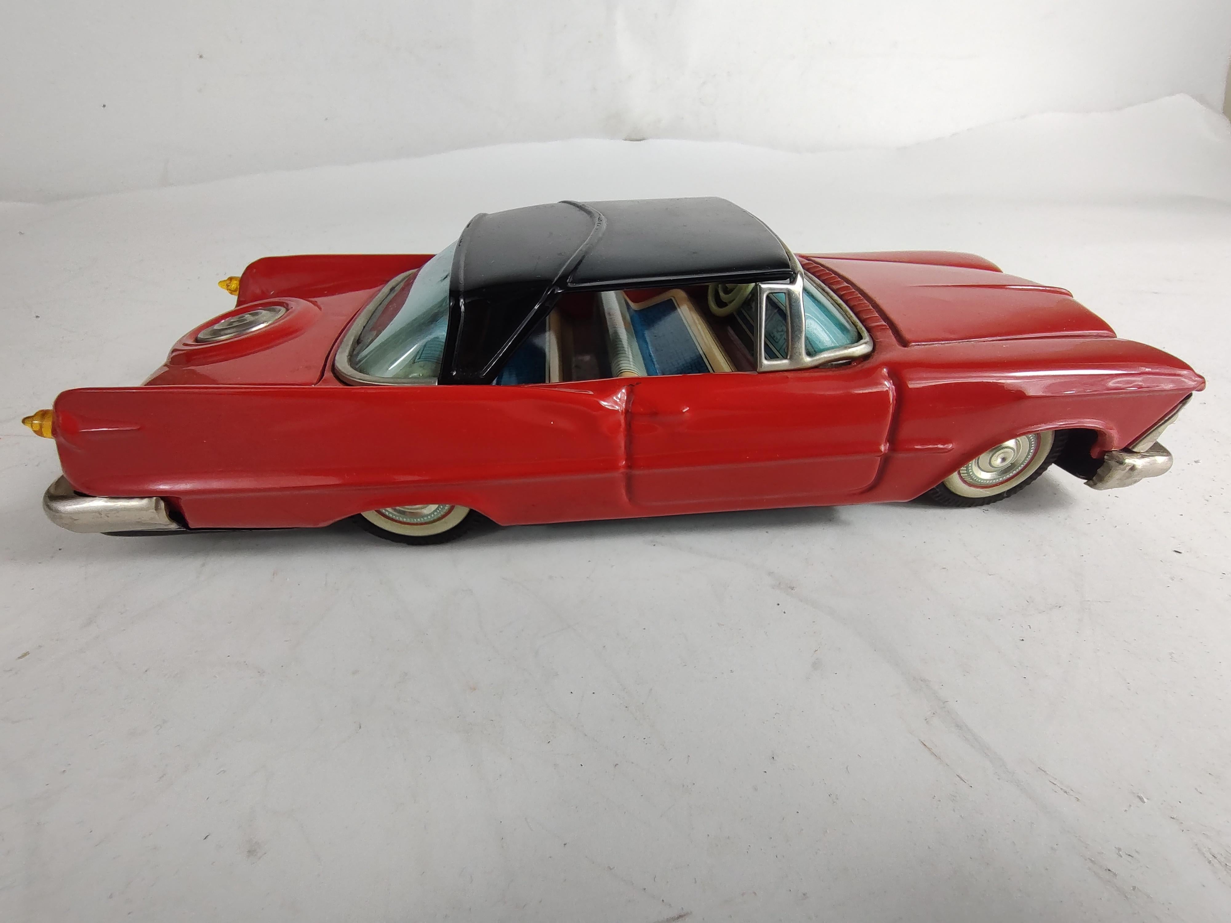 Midcentury Tin Litho Toy Car by Bandai Japan 1959 Chrysler Imperial in Red Black 2