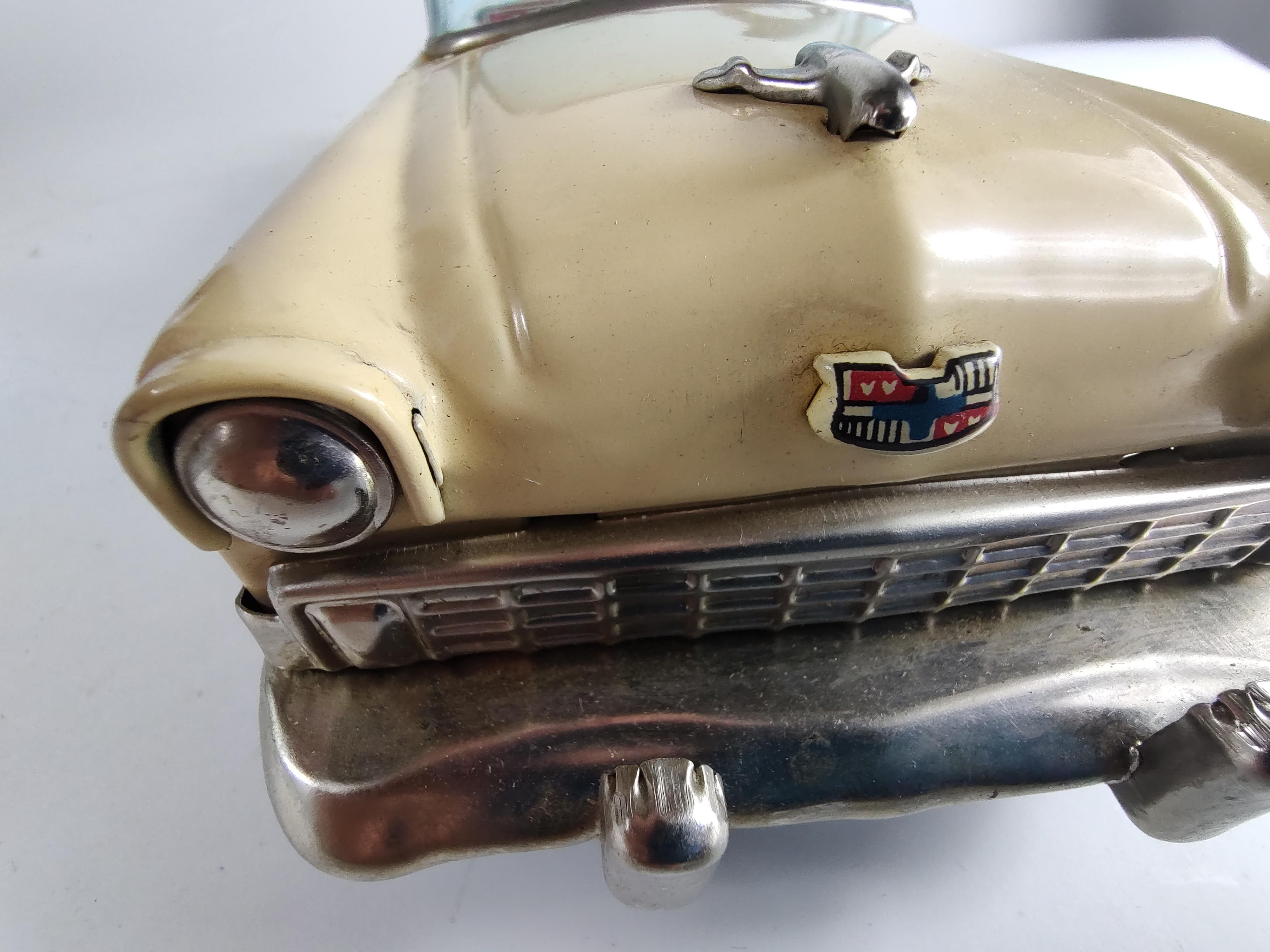 Midcentury Tin Litho Toy Car by Bandai Japan Chevy Convertible C1957 2