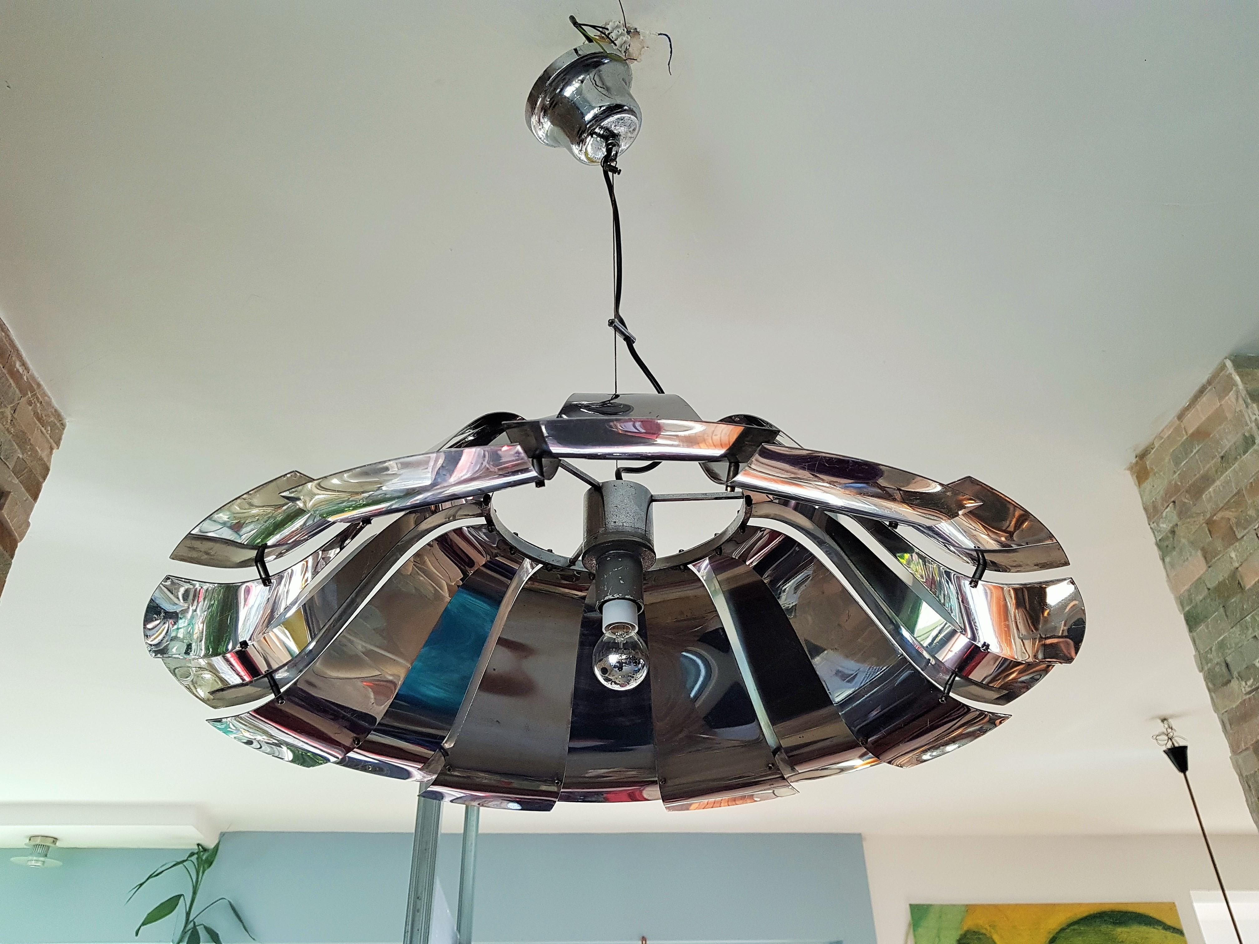 Midcentury Tin Pendant Chandelier Style Reggiani Sauze Monnet, Italy, 1960 For Sale 1