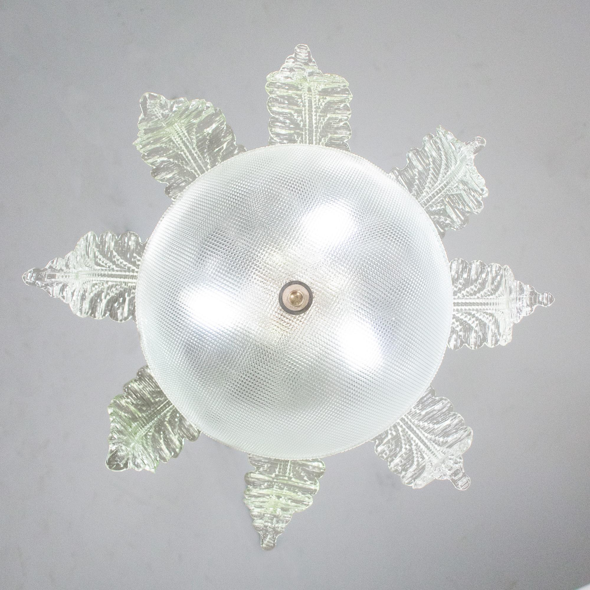 Mid-Century Tinge of Green Murano Frond Chandelier in Style of Barovier & Too For Sale 5