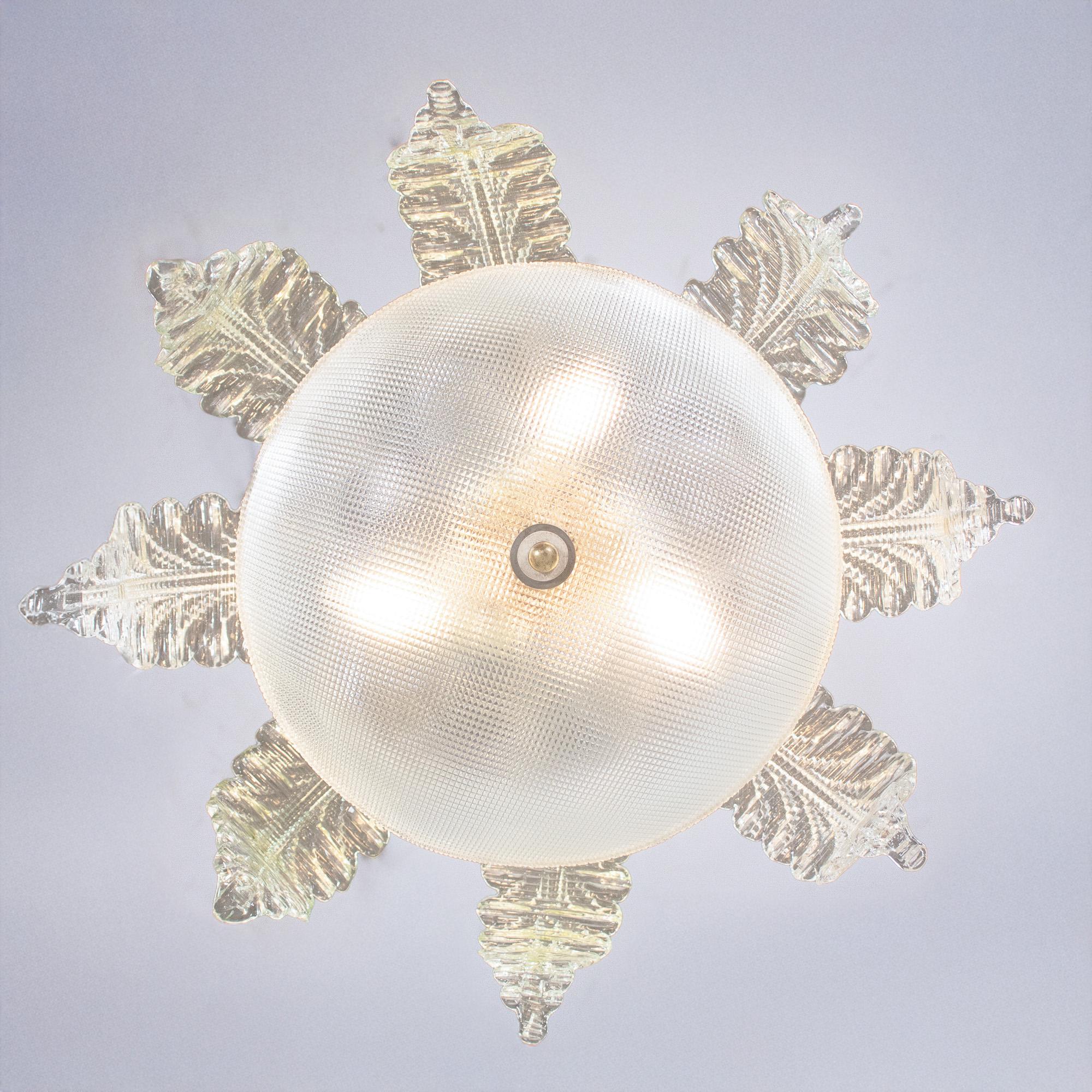 Mid-Century Tinge of Green Murano Frond Chandelier in Style of Barovier & Too For Sale 9