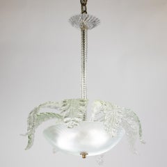Mid-Century Tinge of Green Murano Frond Chandelier in Style of Barovier & Too