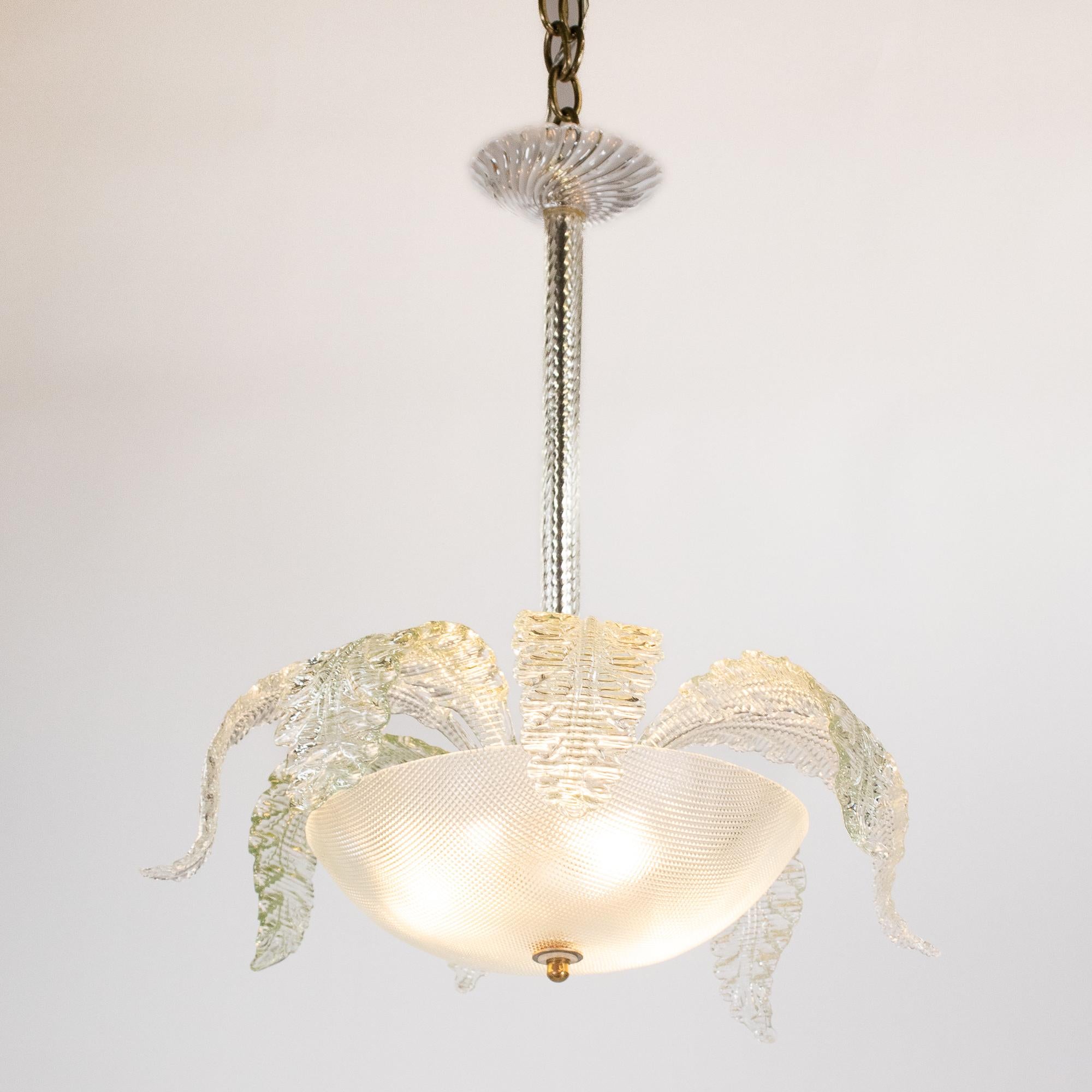 Mid-Century Modern Mid-Century Tinge of Green Murano Frond Chandelier in Style of Barovier & Too For Sale