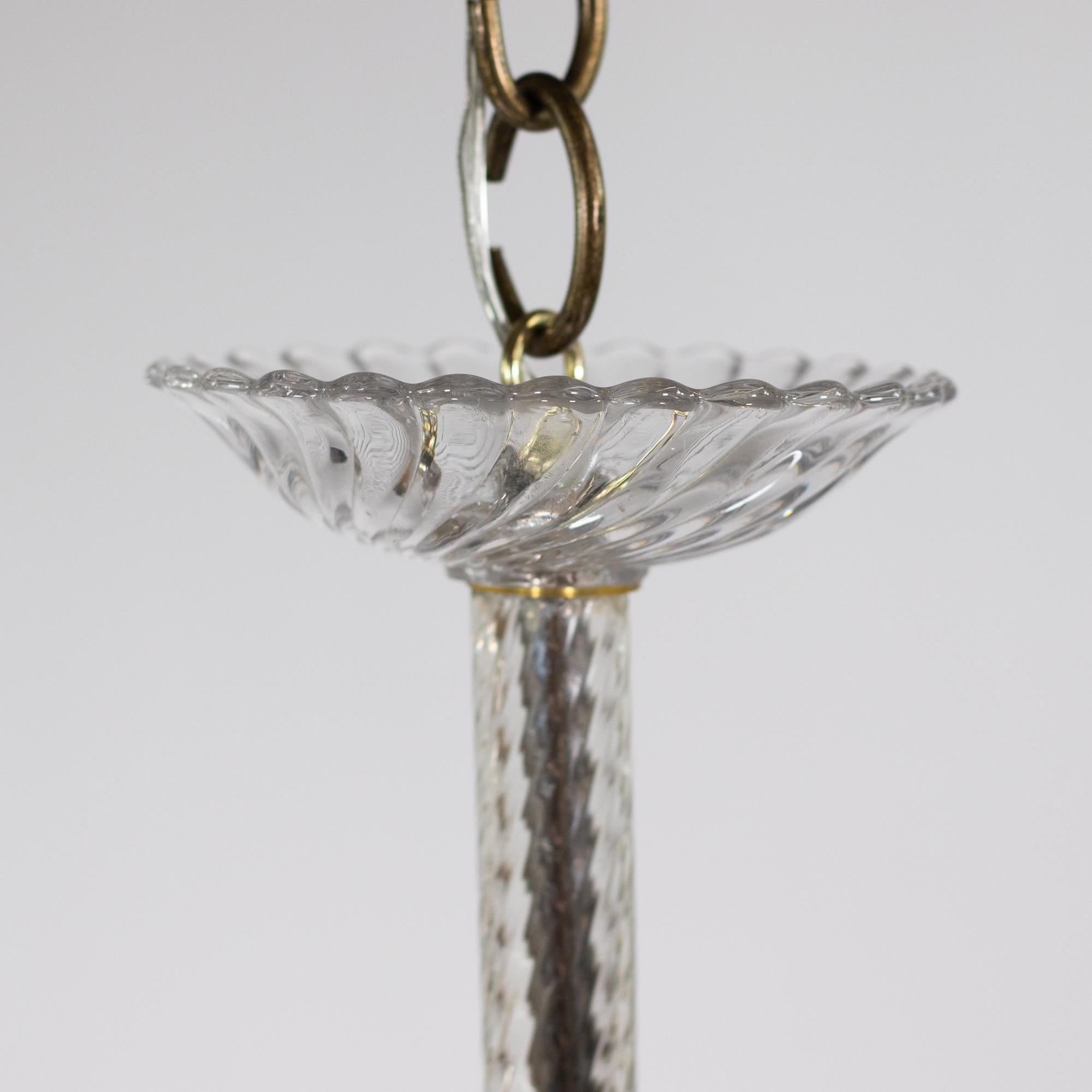 Hand-Crafted Mid-Century Tinge of Green Murano Frond Chandelier in Style of Barovier & Too For Sale