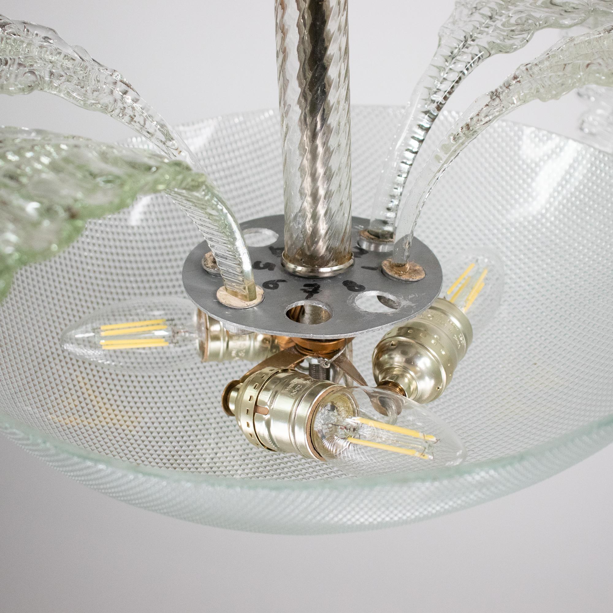 20th Century Mid-Century Tinge of Green Murano Frond Chandelier in Style of Barovier & Too For Sale