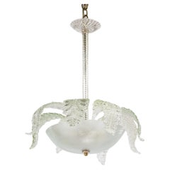 Mid-Century Tinge of Green Murano Frond Chandelier in Style of Barovier & Too