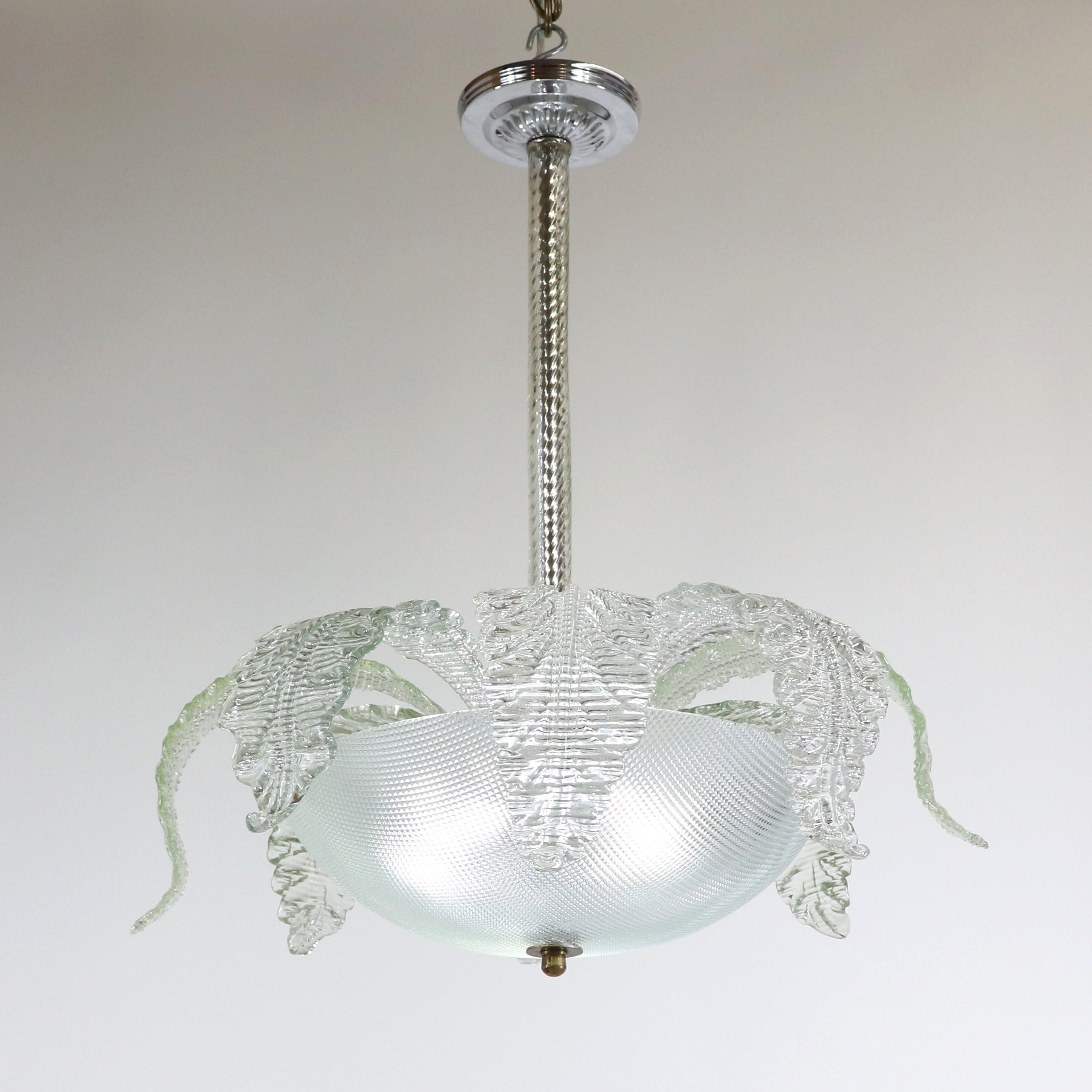 Fatto a mano Lampada a sospensione di Murano a sfumatura verde di metà secolo nello stile di Barovier & in vendita