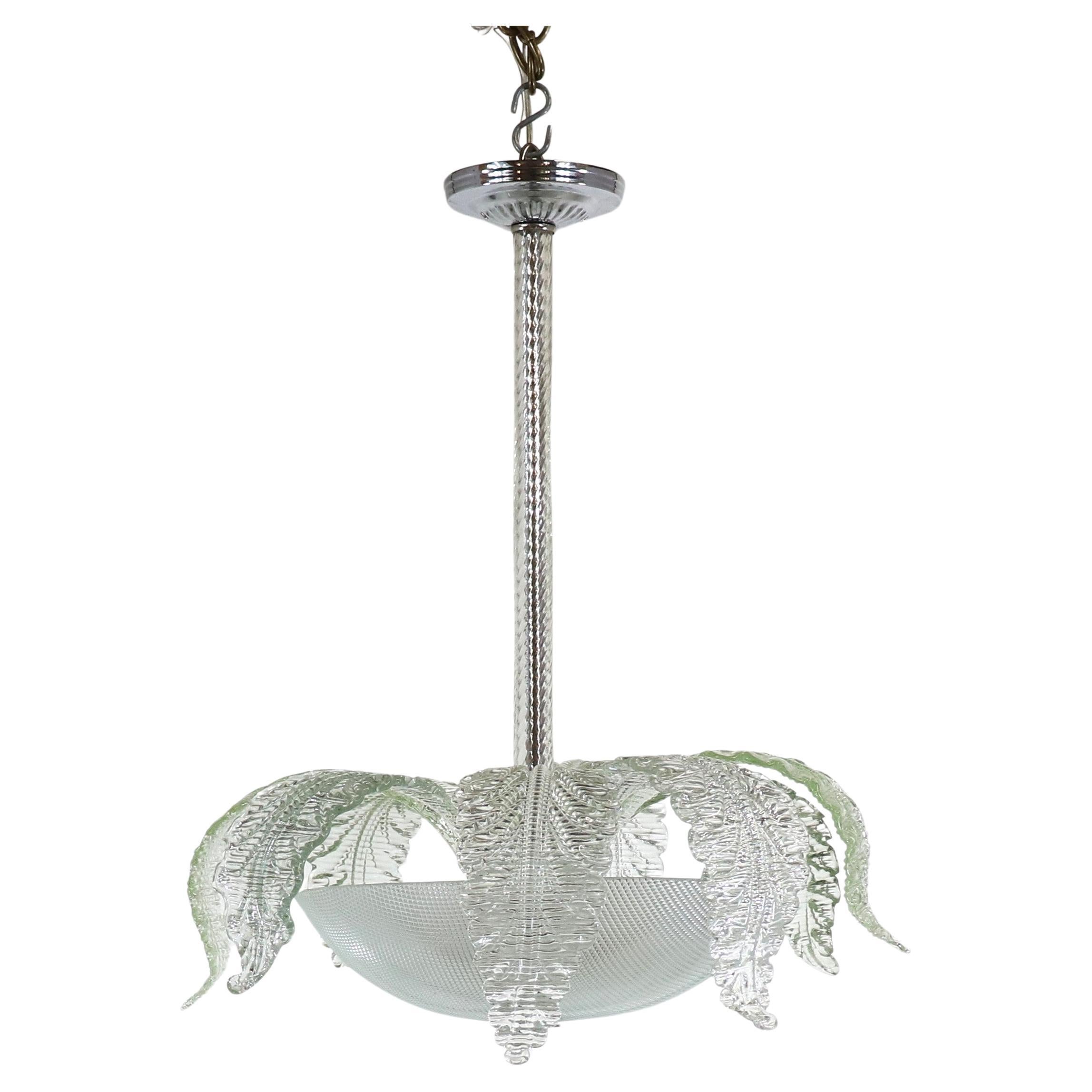 Lampada a sospensione di Murano a sfumatura verde di metà secolo nello stile di Barovier &