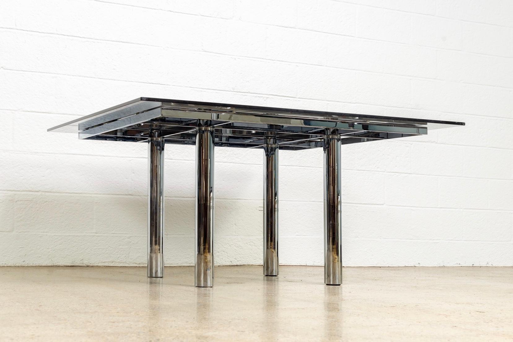 Midcentury Tobia Scarpa for Knoll Andre Square Glass and Chrome Dining Table For Sale 2