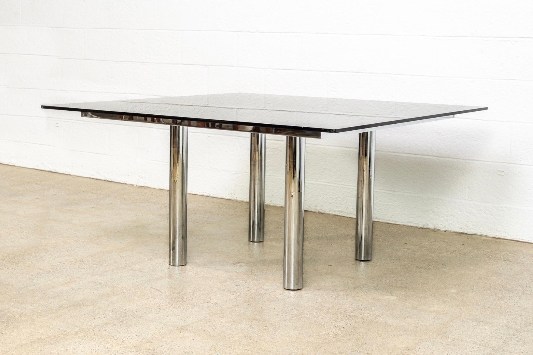 Mid-Century Modern Midcentury Tobia Scarpa for Knoll Andre Square Glass and Chrome Dining Table For Sale