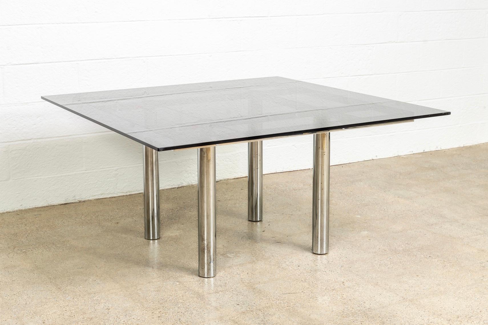 American Midcentury Tobia Scarpa for Knoll Andre Square Glass and Chrome Dining Table For Sale