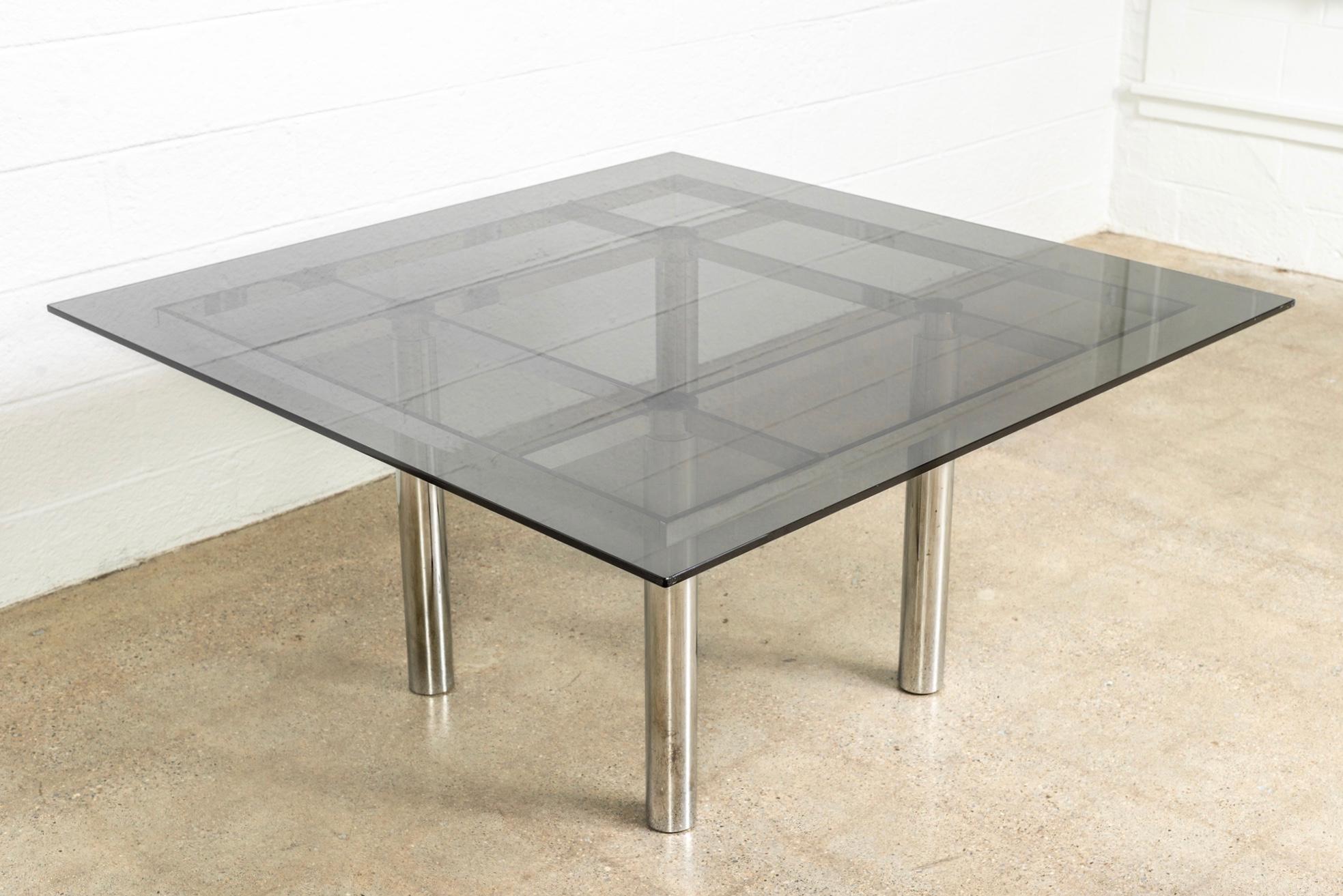 Midcentury Tobia Scarpa for Knoll Andre Square Glass and Chrome Dining Table In Good Condition For Sale In Detroit, MI