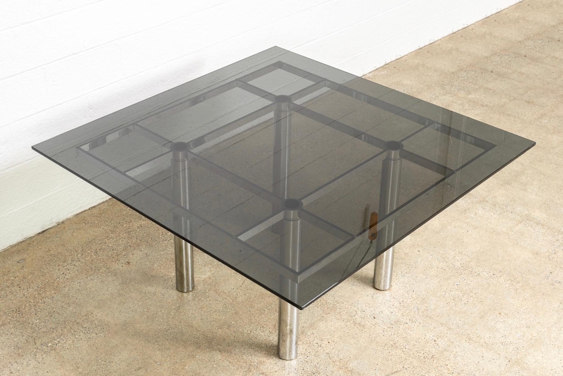 Late 20th Century Midcentury Tobia Scarpa for Knoll Andre Square Glass and Chrome Dining Table For Sale
