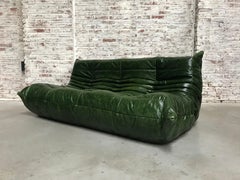 Midcentury Togo in Forest Green Leather by Michel Ducaroy for Ligne Roset