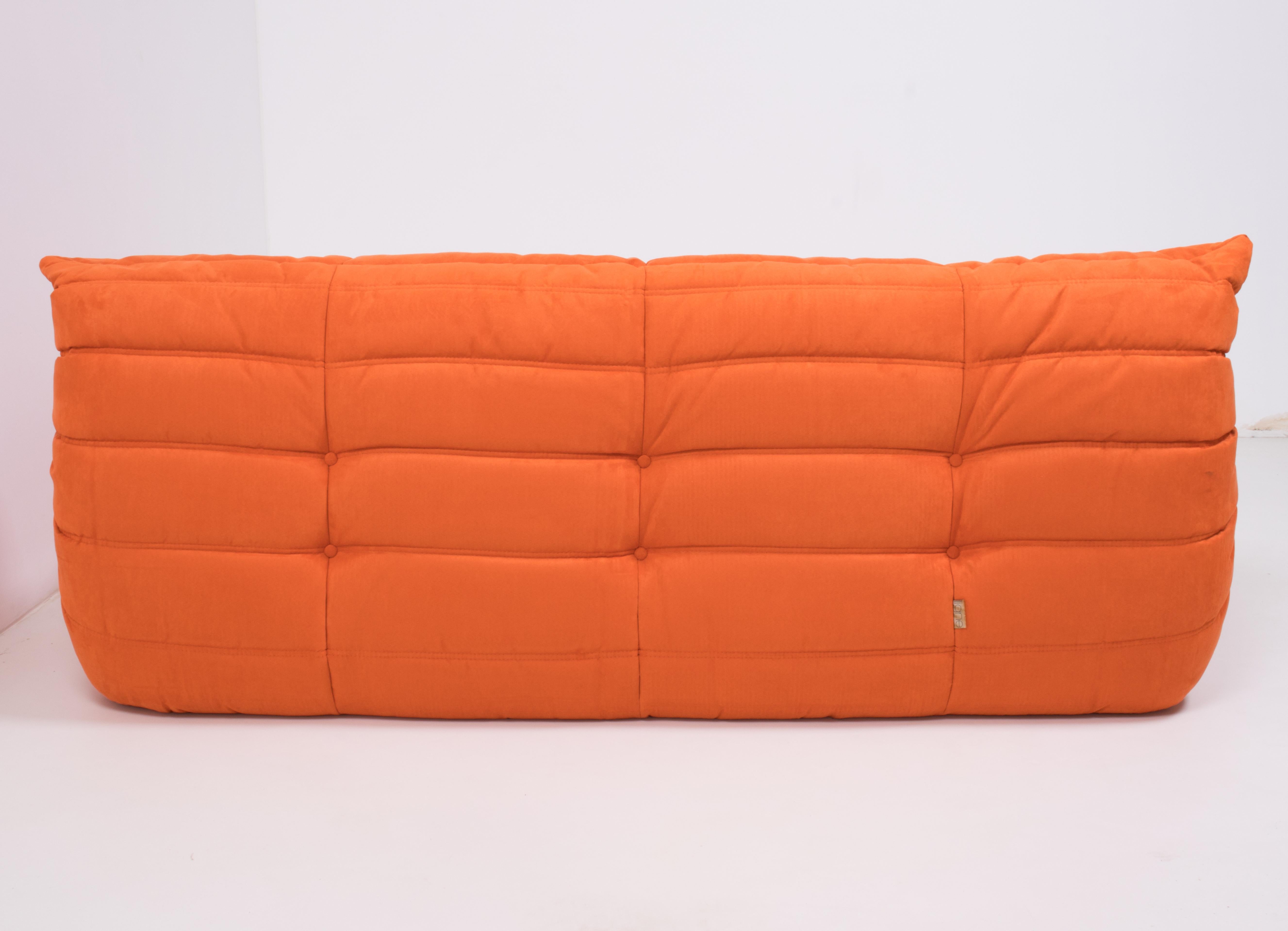French Midcentury Togo Orange Large Sofa by Michel Ducaroy for Ligne Roset