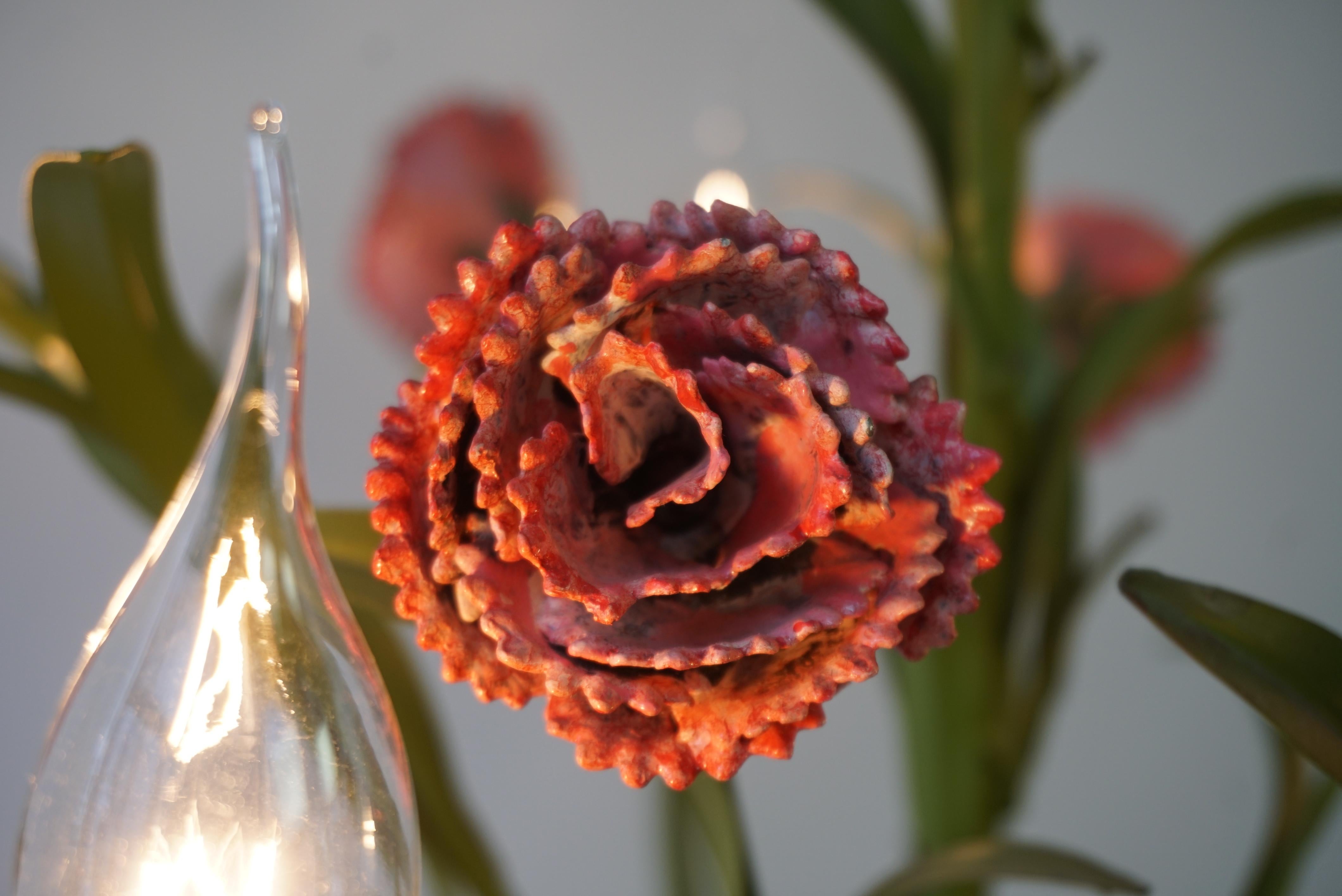 Mid Century Tole Italian Flower Five-Light Chandelier For Sale 3