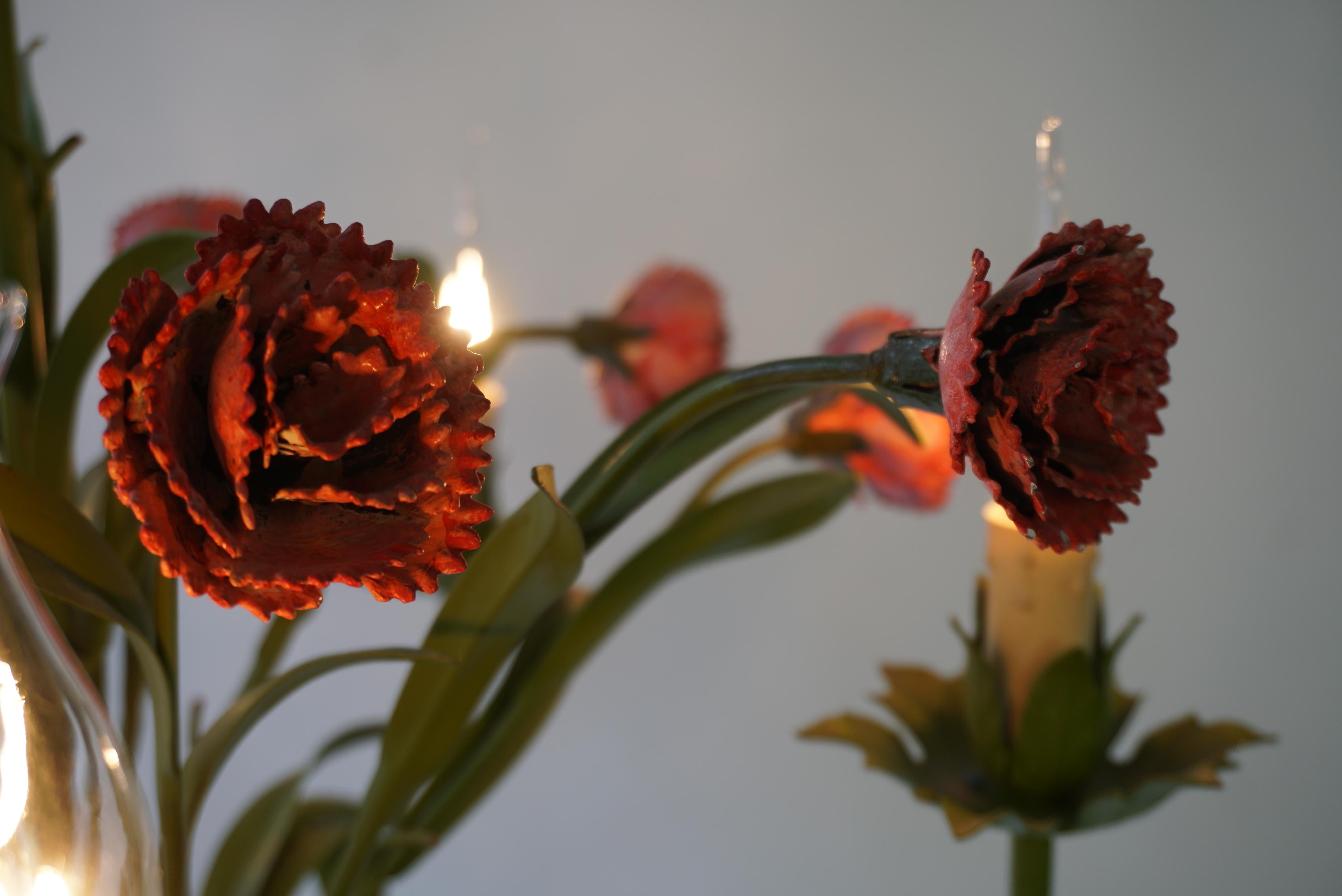 Mid Century Tole Italian Flower Five-Light Chandelier For Sale 1