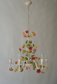 Mid Century Tole Italian Flower Six-Light Chandelier