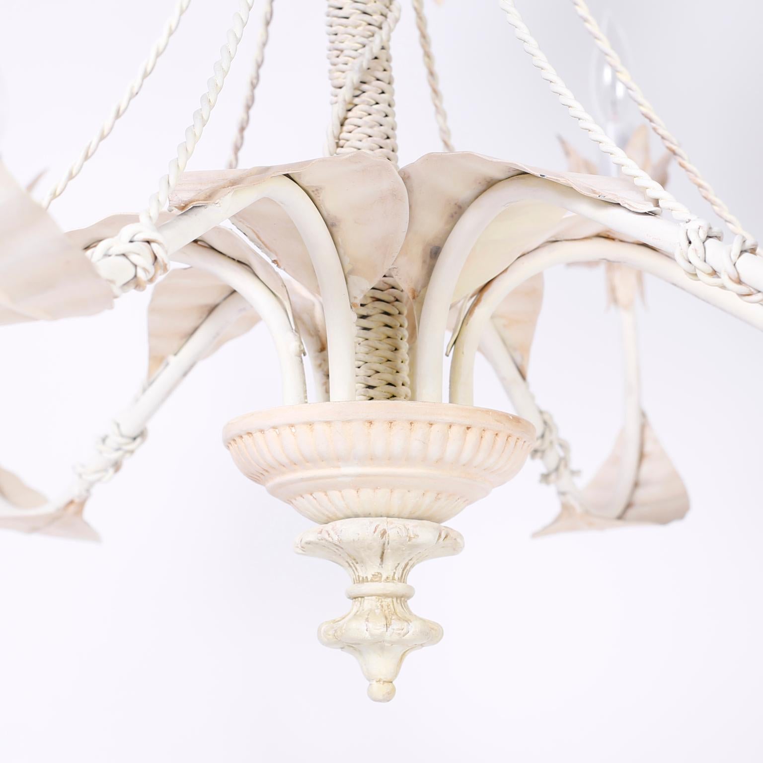 Hand-Crafted Midcentury Tole Palm Leaf Chandelier